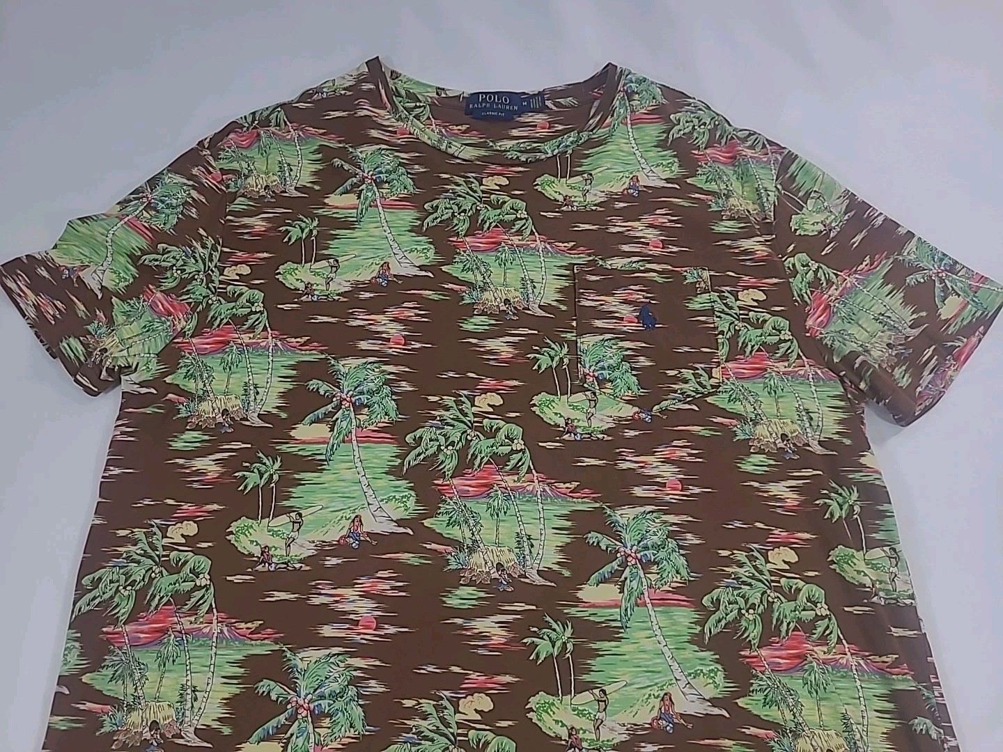 Polo Ralph Lauren Classic Fit M Hawaiian Beach Surfing Hula Girl Short Sleeve