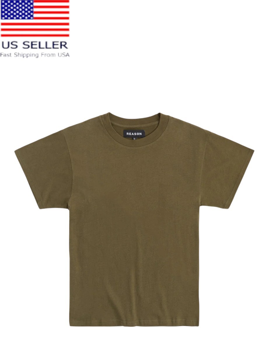Men Heavyweight Cotton Oversized Loose Fit Short Sleeves Olive Size X-Large
