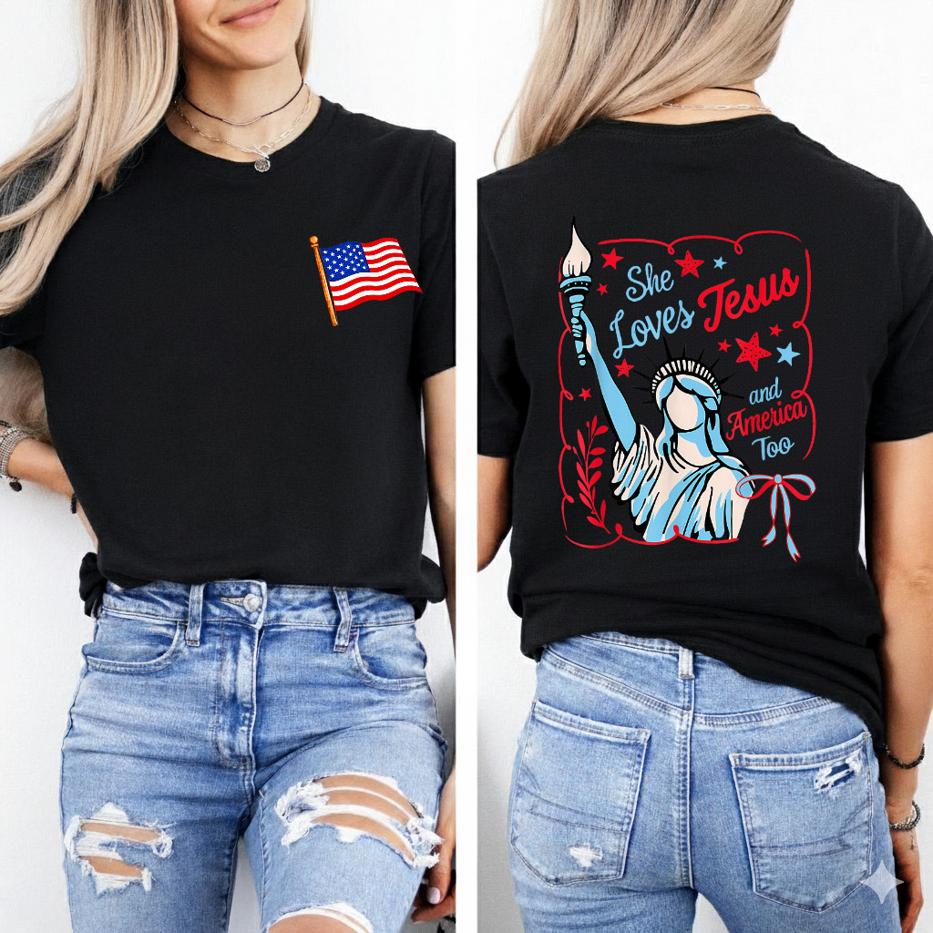 She Loves Jesus And America Too 4th Of July Women 2SIDE T-Shirt