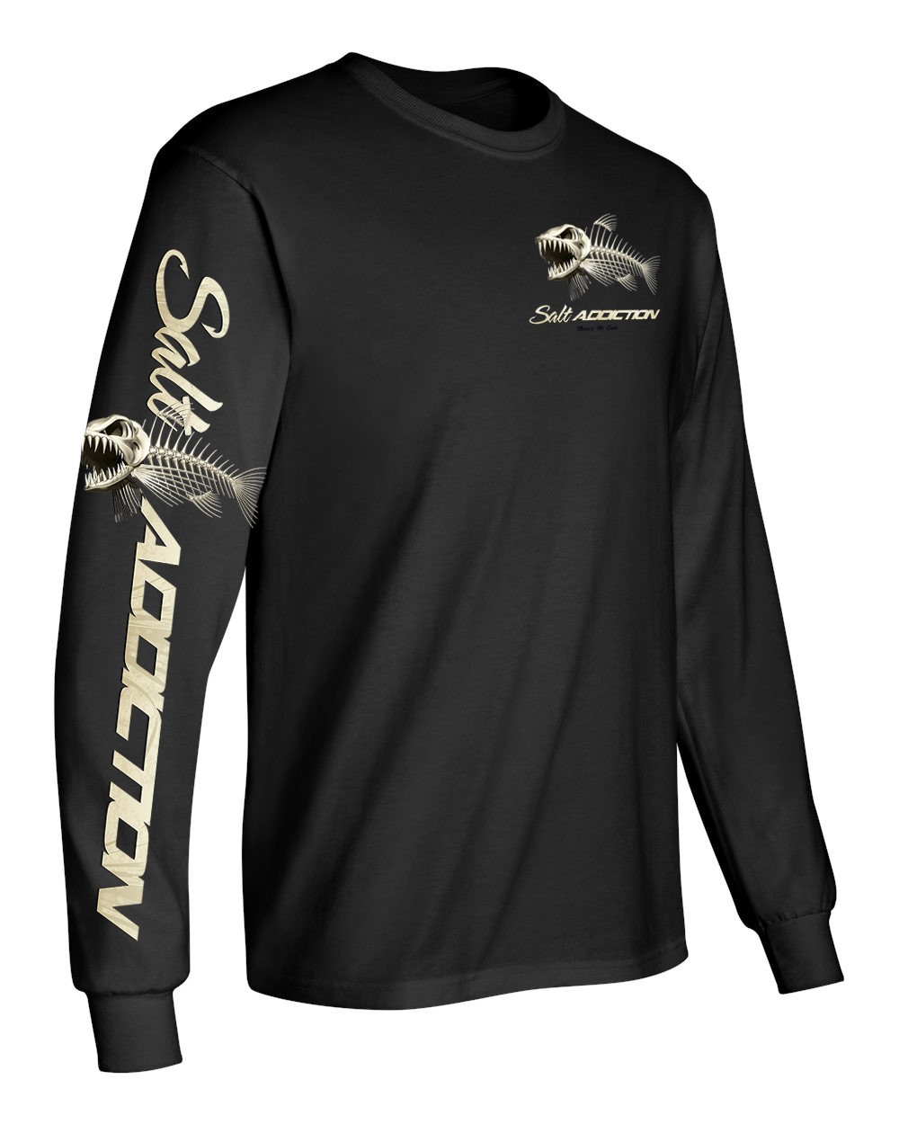 Salt Addiction Bonefish Flats Fishing Long Sleeve T Shirt Cotton Fish bones