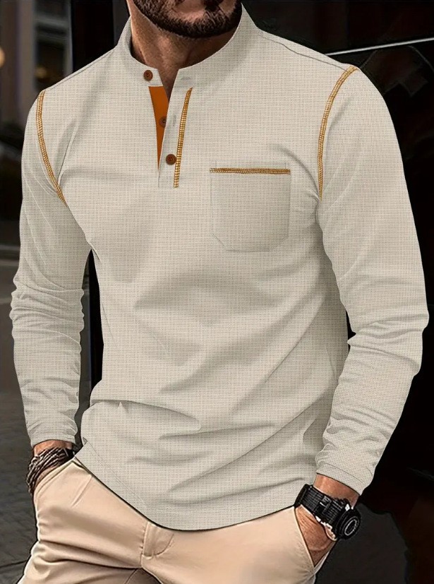 Mens Long Sleeved High-Grade T-shirts Standing Collar Formal Occasions Shirt Top