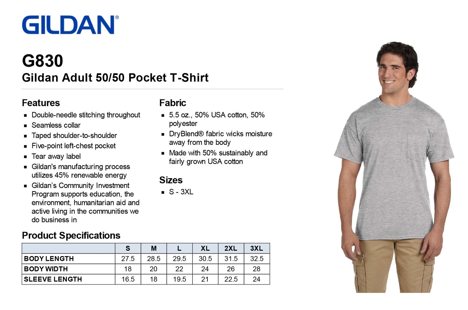 Gildan Mens T-Shirt Pocket Short Sleeves DryBlend 5.6 oz 50/50 S-XL G830