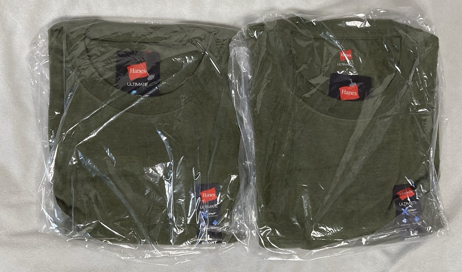 Lot Of 2 Hanes Mens Ultimate X-Temp T-Shirt Size L Crew Neck Short Sleeve Green