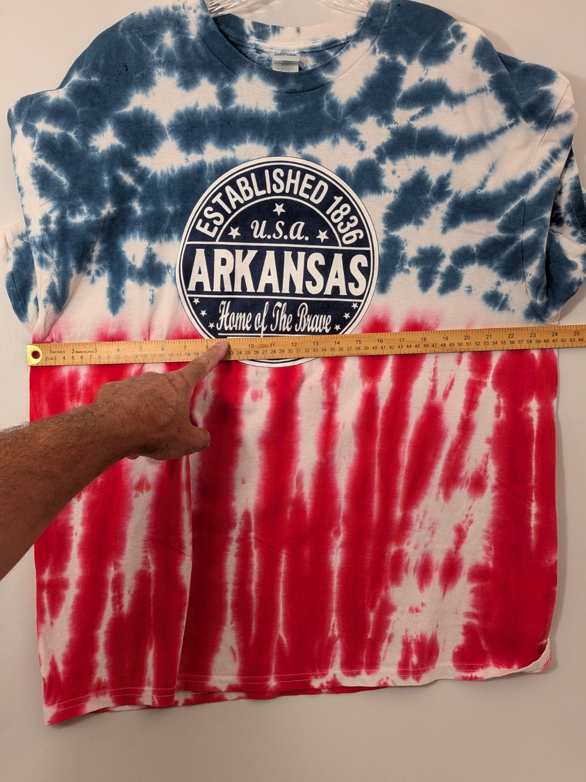 Arkansas Home Of The Brave 2XL Short Sleeve Tie Dye T-Shirt Colortone American