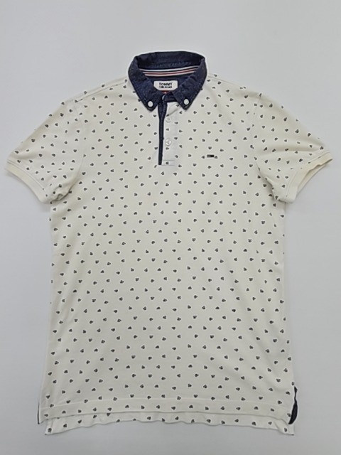 Tommy Jeans Men&rsquo;s White Pattern Polo Shirt Size S Contrast Collar