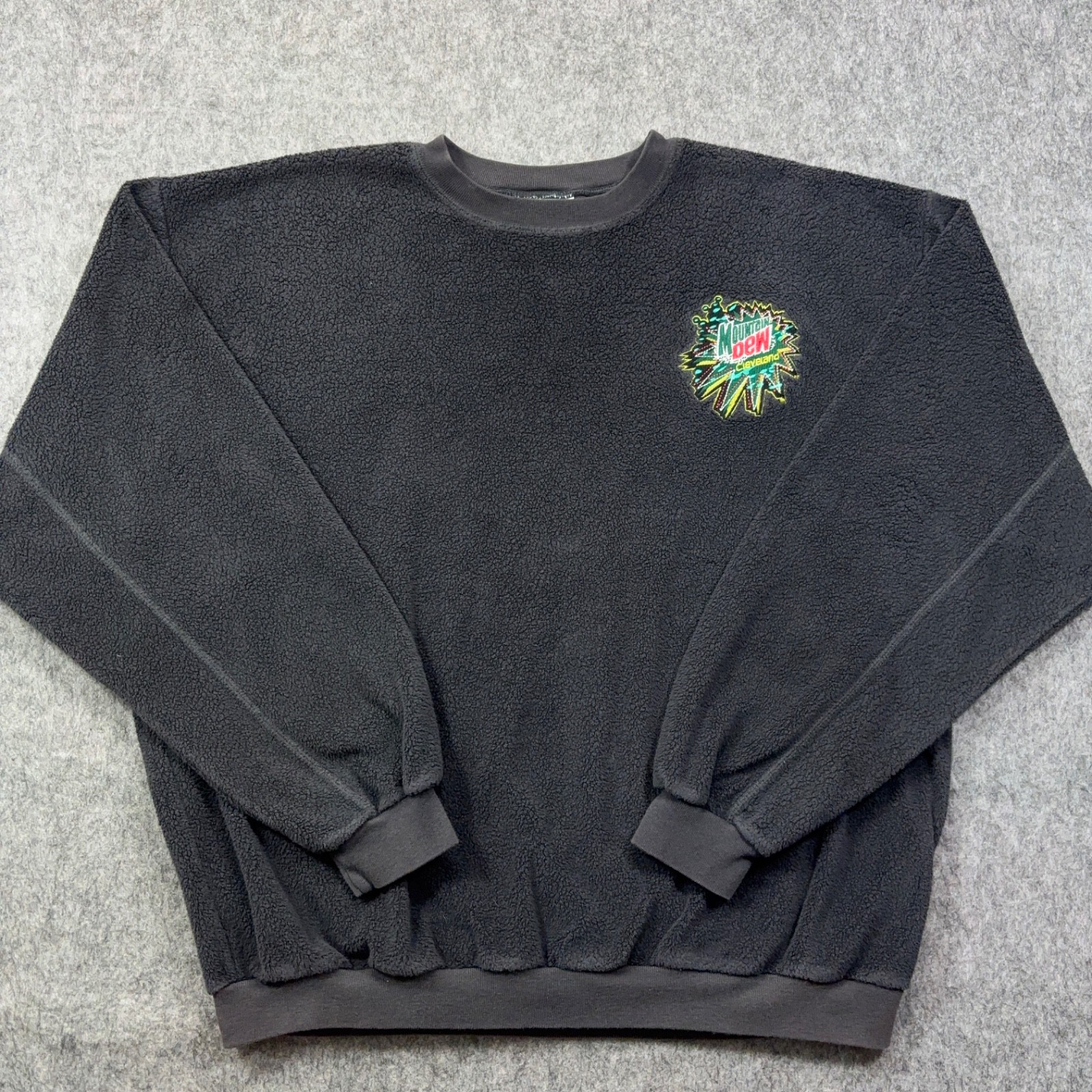 Vintage Mountain Dew Sherpa Fleece Adult XL Black 80s Mtn Dew Cleveland