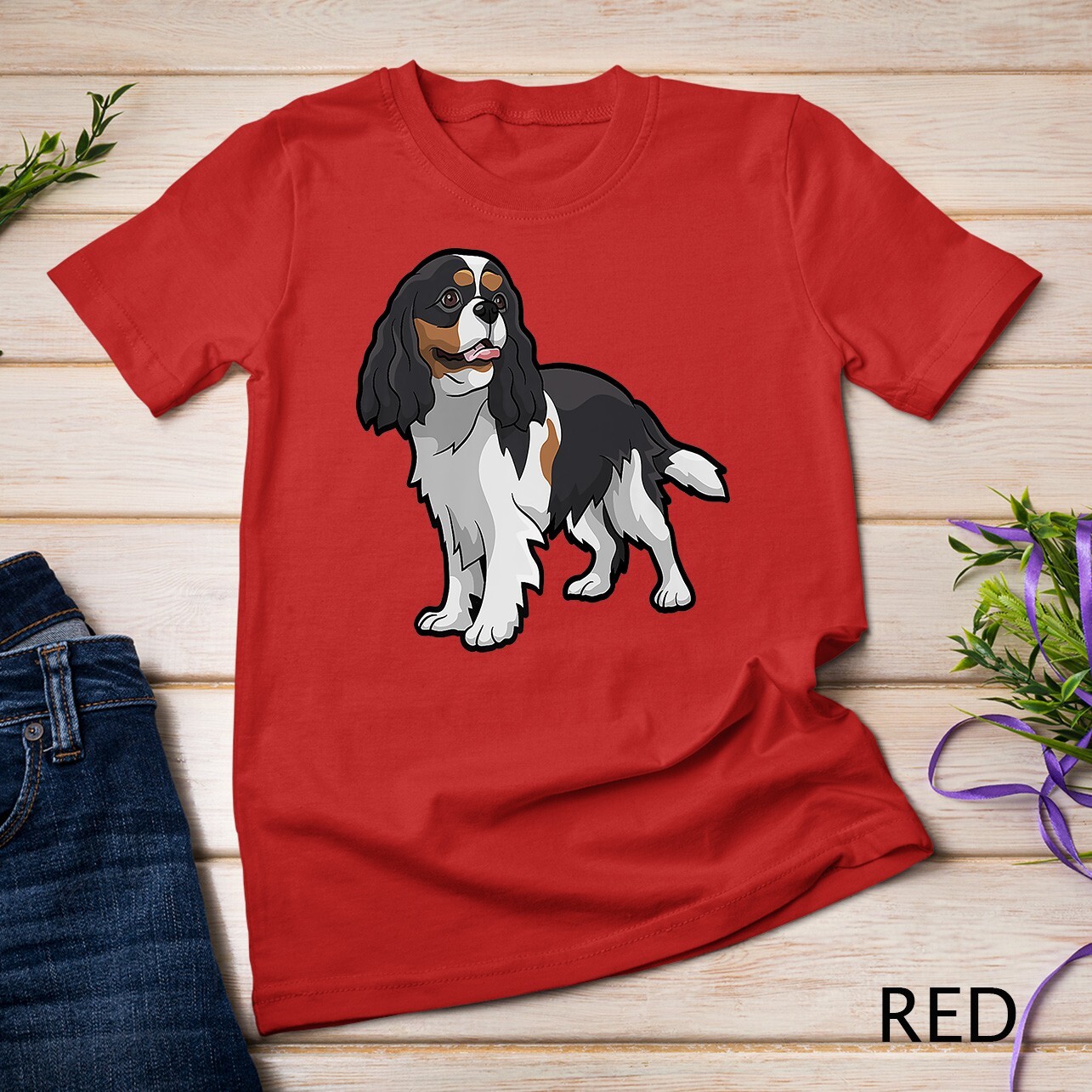Cute Tri-Color Cavalier King Charles Spaniel Premium Unisex T-shirt