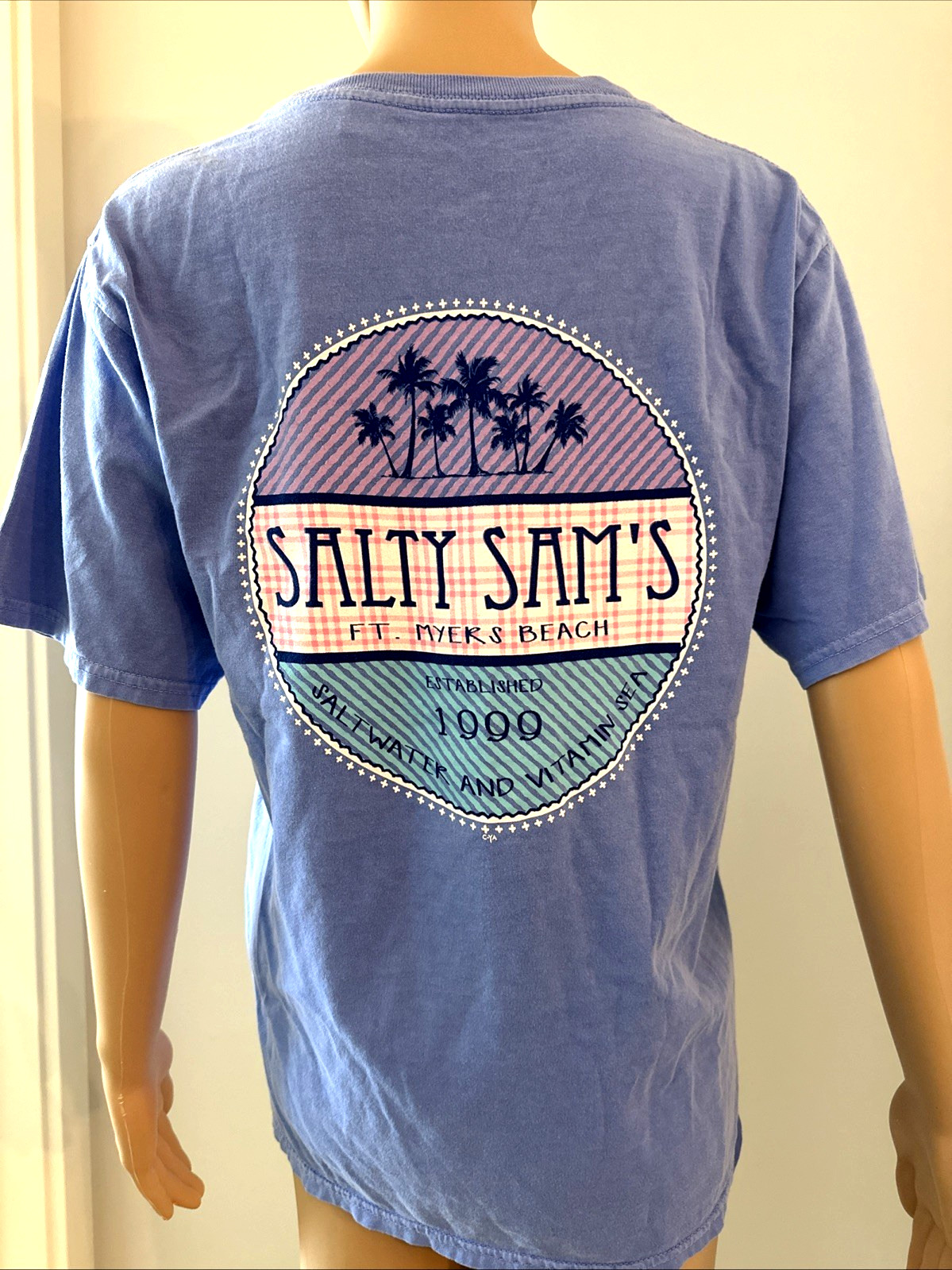 Salty Sam&rsquo;s T-Shirt Mens Small Fort Myers Beach Cotton Unisex Blue Made In India