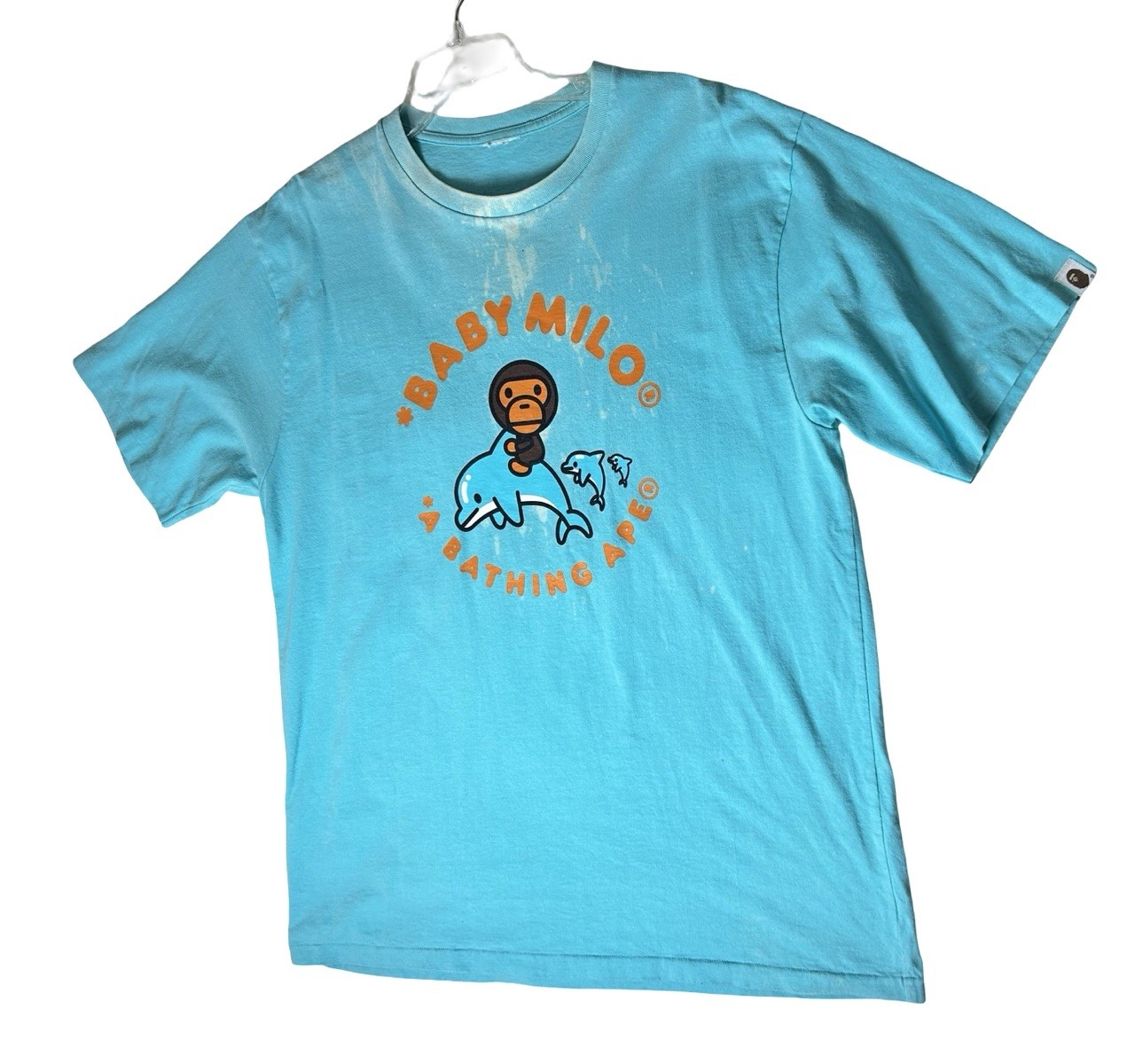 VTG A Bathing Ape Miami Baby Milo Dolphin Single Stitch T-shirt Size L Blue READ