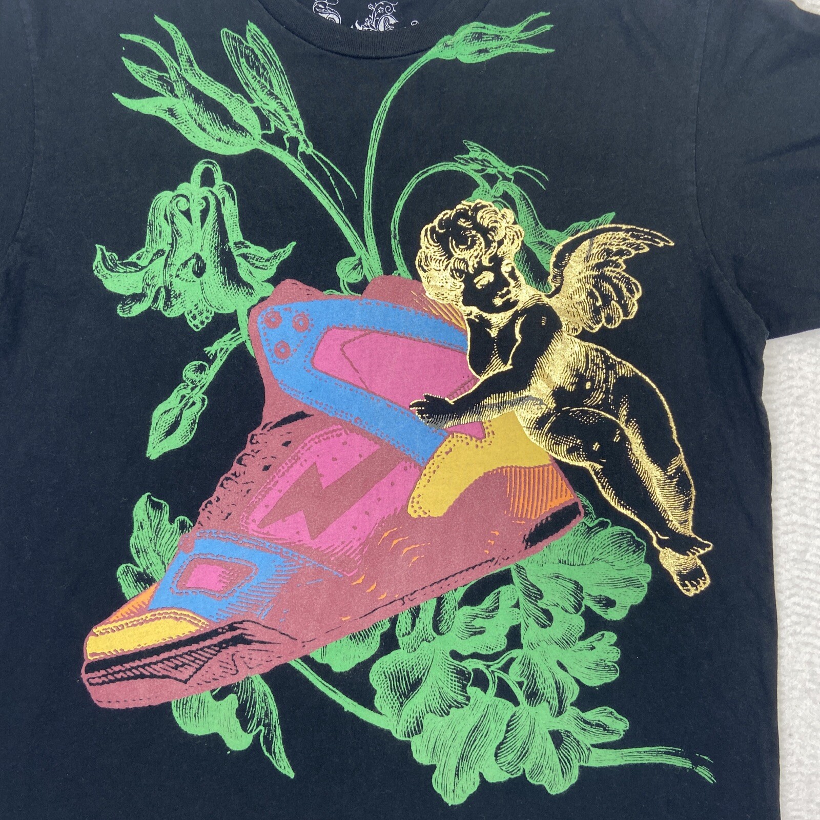 Red Label Couture Tshirt Mens Large Sneeker & Angel Black Pink Green USA Made