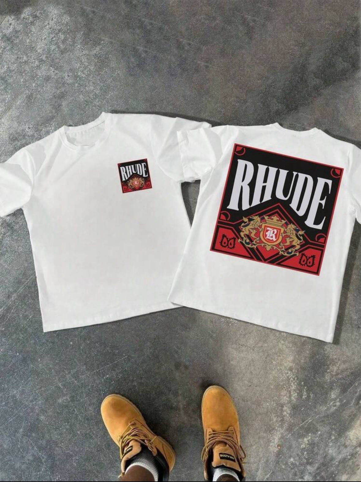 RHUDE Men&rsquo;s L White Crew Neck Short Sleeve Logo Graphic Print T-Shirt