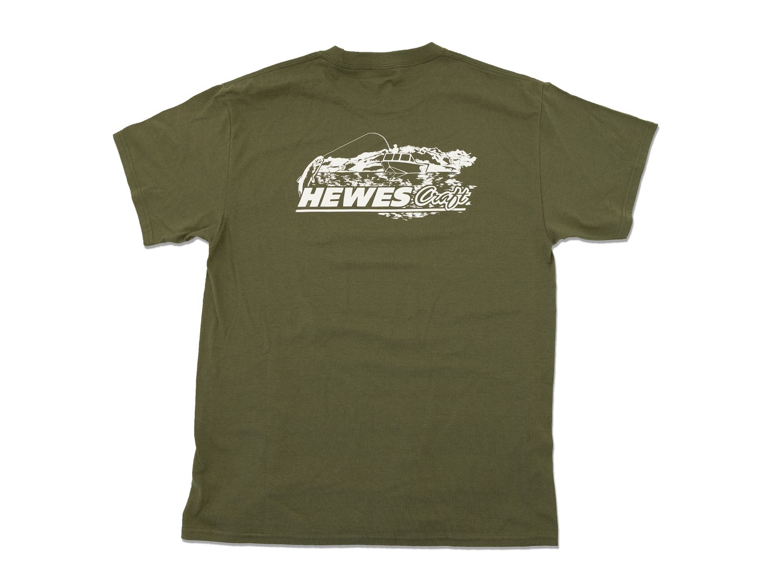 Olive Green Hewescraft Shirt with Boat and Fish