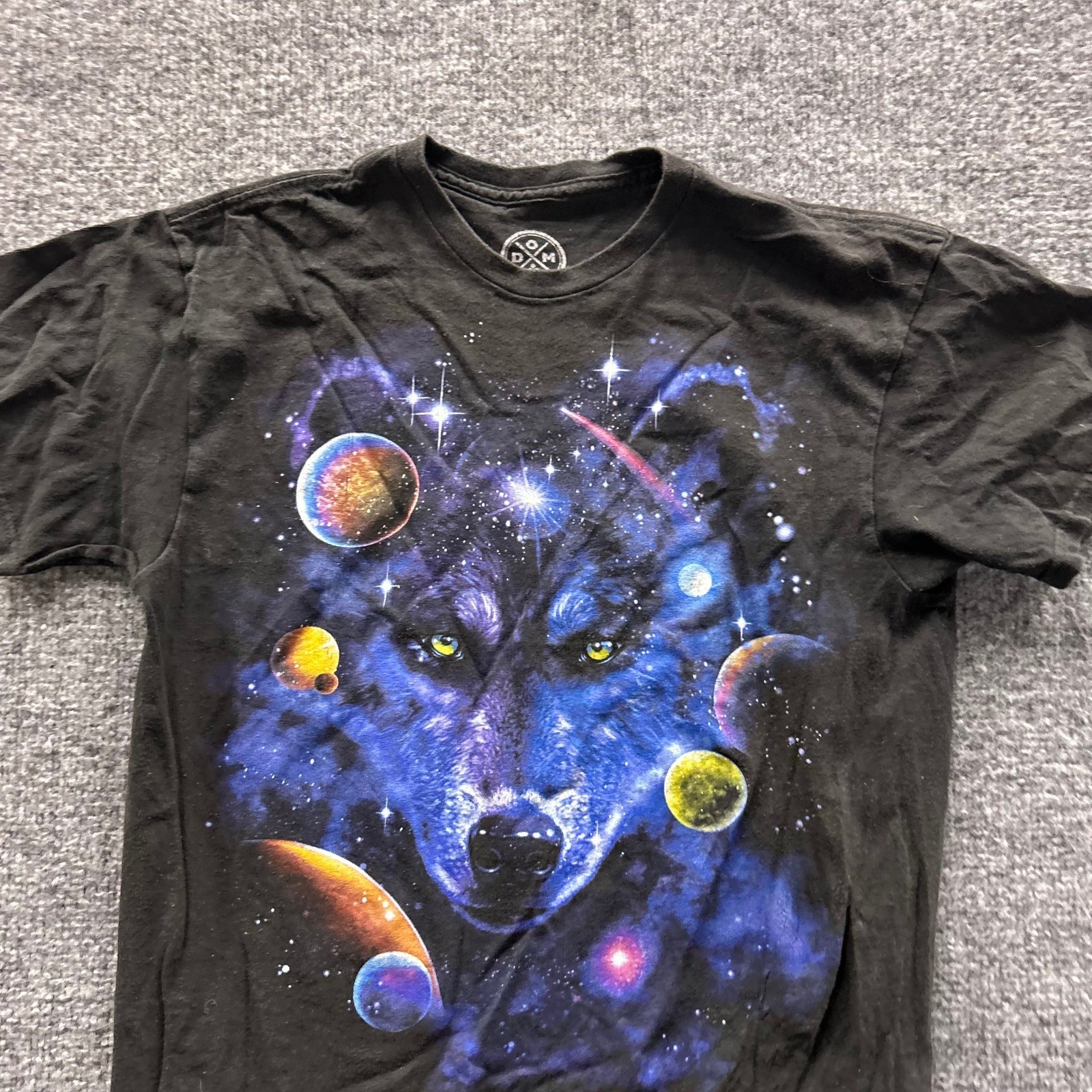 DOM T-Shirt Mens Size M Black Wolf Galaxy Space Graphic Print Short Sleeve Tee