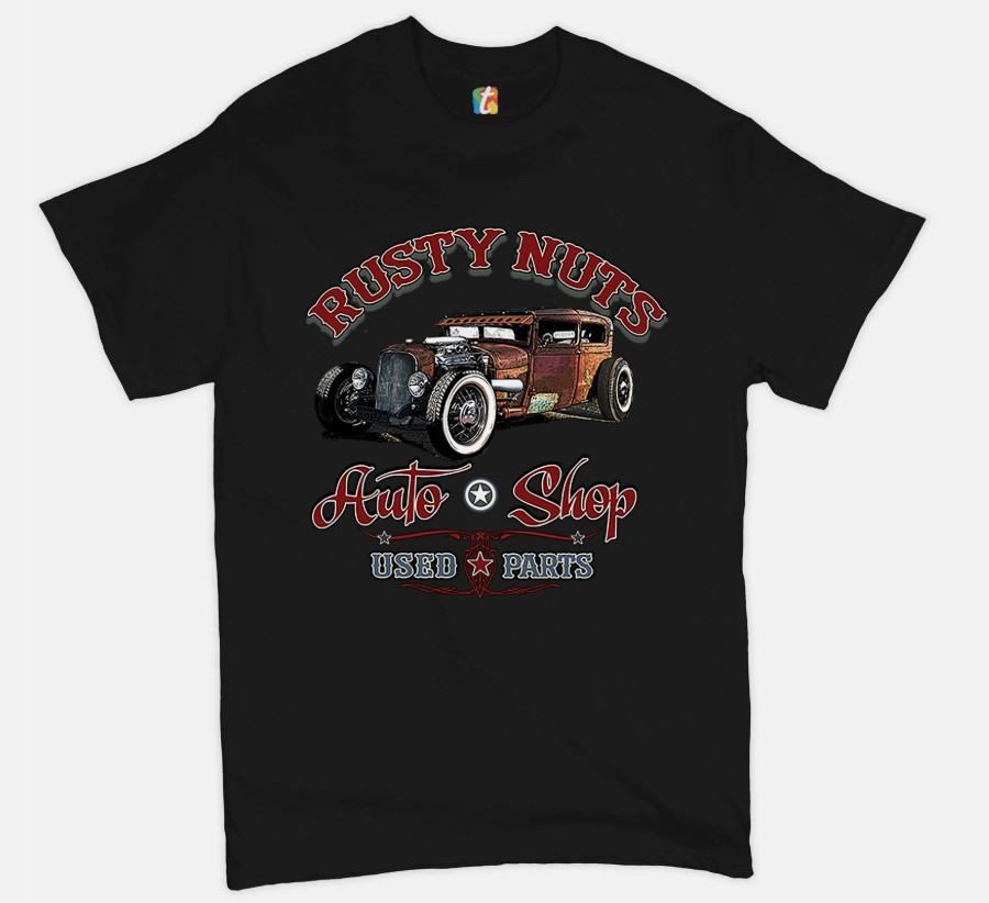 Rusty Nuts Auto Shop T-shirt Hot Rod Rat Rod Vintage Old School Men&rsquo;s Tee NEW