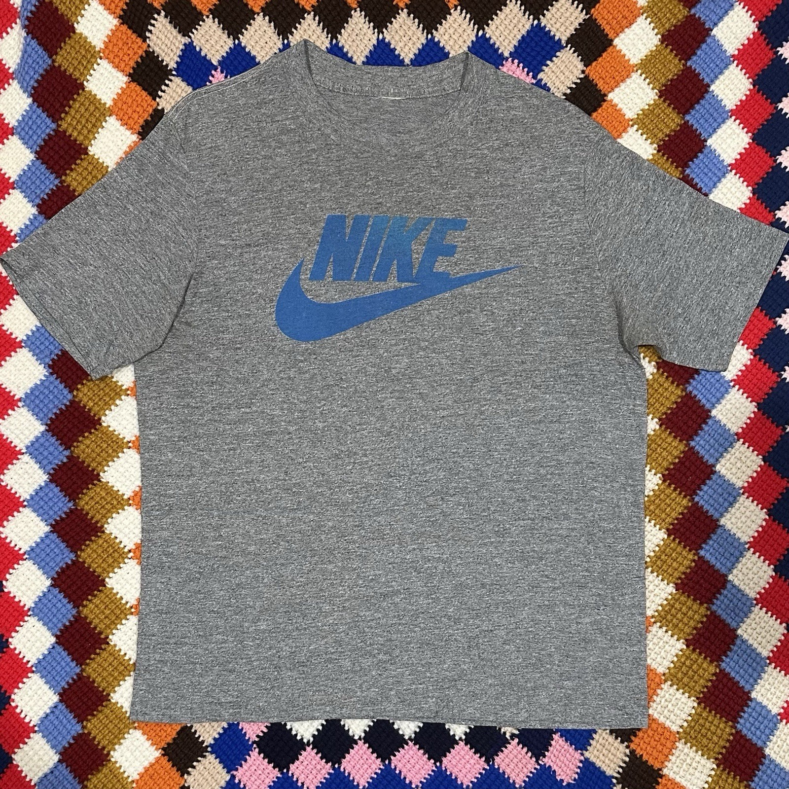 Vintage 80s Nike Heather Gray Gradient Logo Single Stitch Swoosh Shirt Rare Sz L