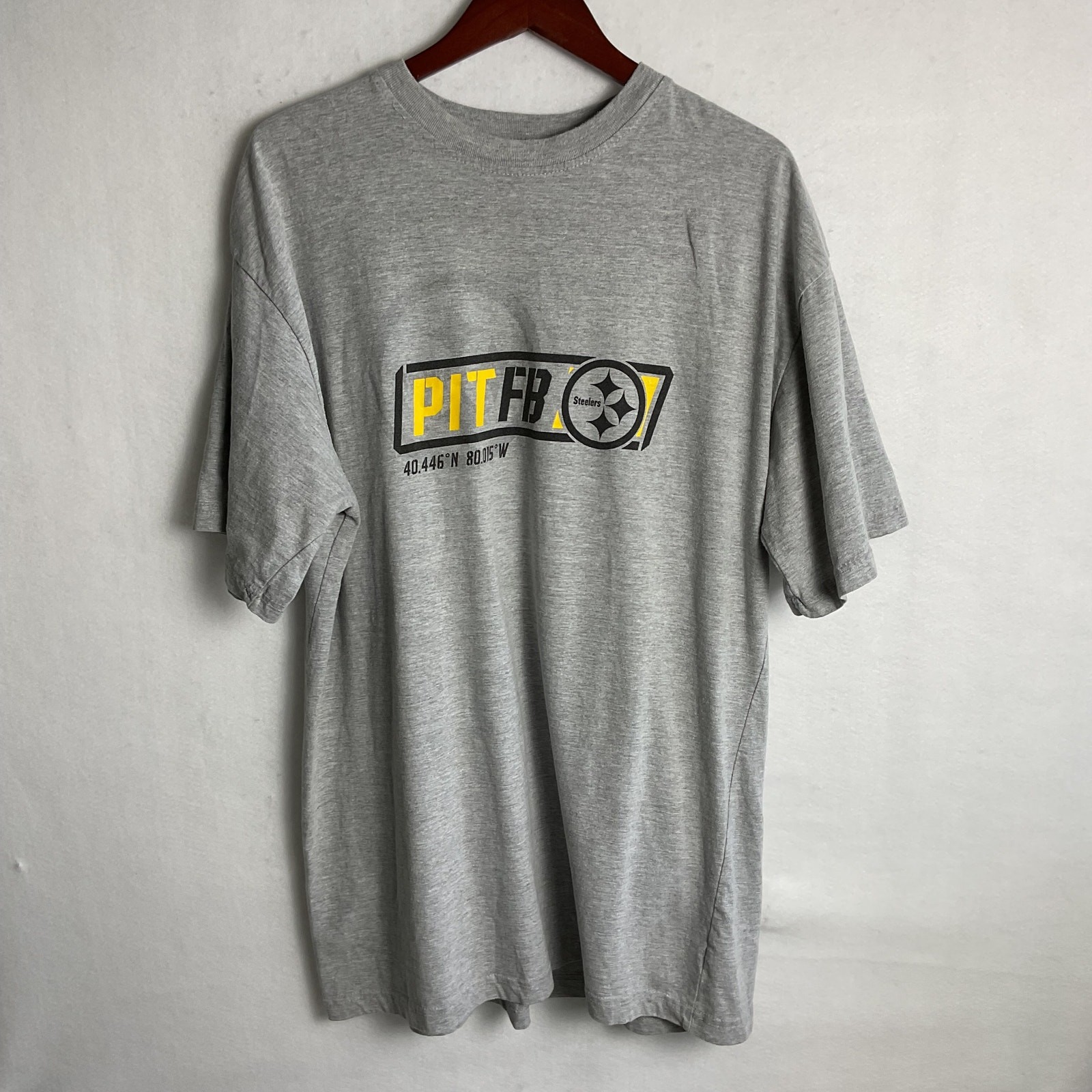 Majestic Pittsburgh Steelers Pit FB Tee Shirt Poly Cotton Blend Grey XLT