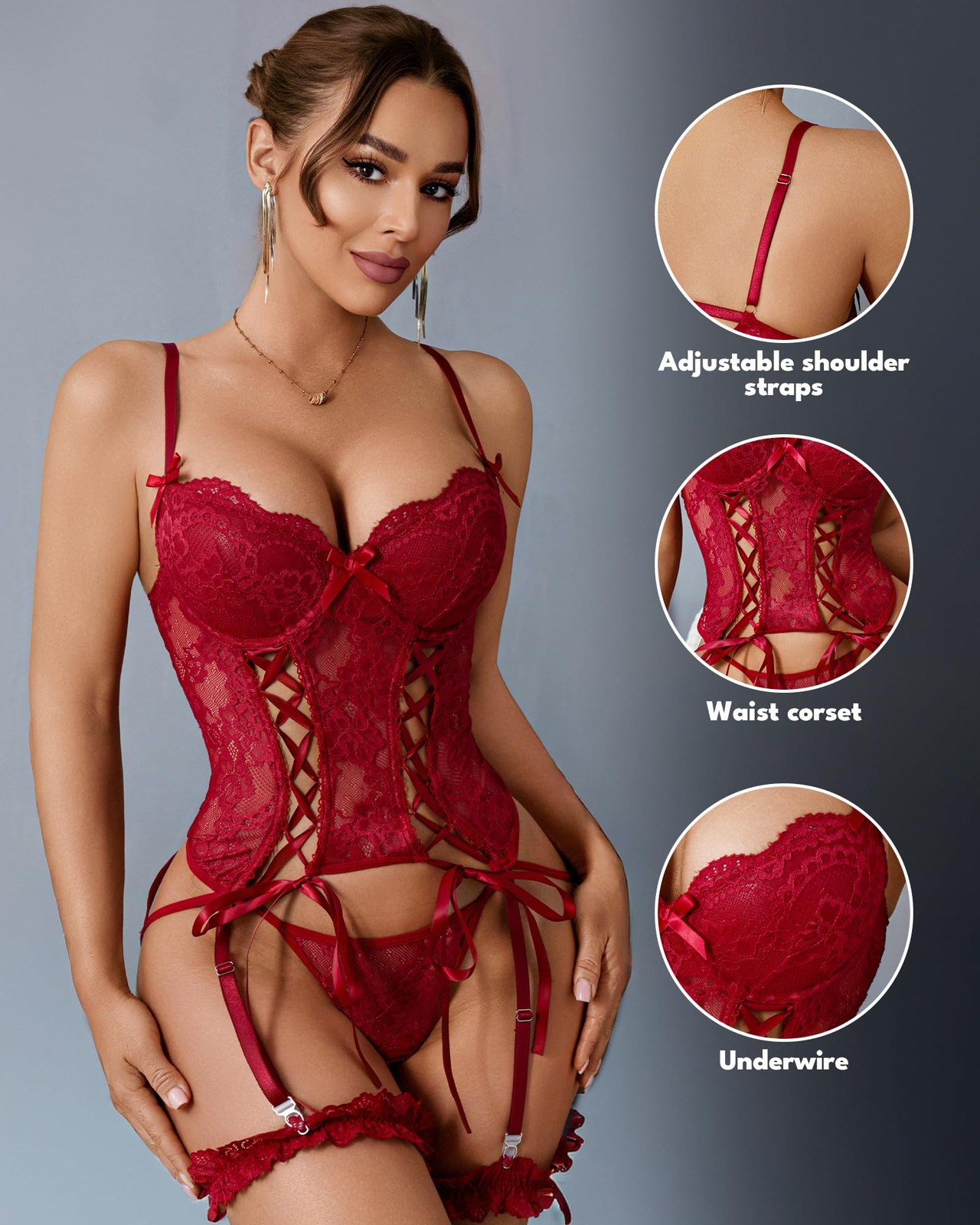 Sexy Lingerie for Women Lace Corset and Panty Floral Teddy Badydoll Underwire…