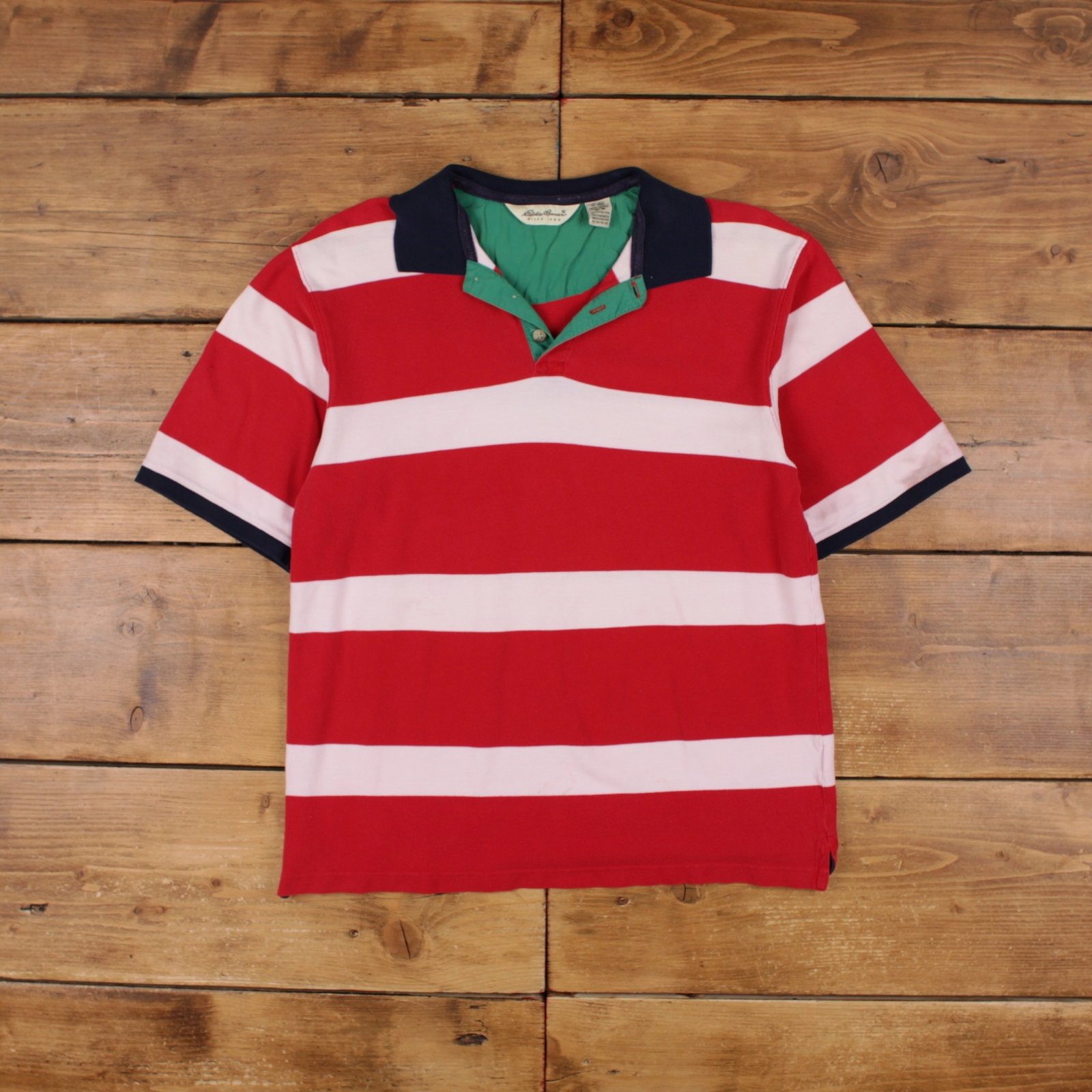 Vintage Eddie Bauer Polo Shirt T Shirt M Striped Multicoloured Tee