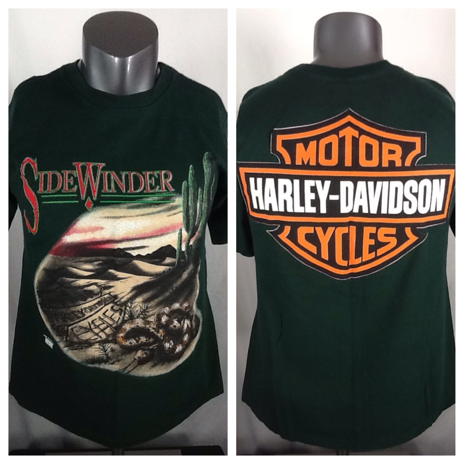 Vintage Harley Davidson T Shirt (Med) Motorcycle Side Winder Green Fun Wear