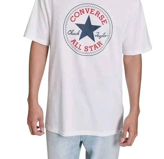 New! Converse Men&rsquo;s Blue Logo Tee Relaxed Fit Printed Graphics White Size Medium