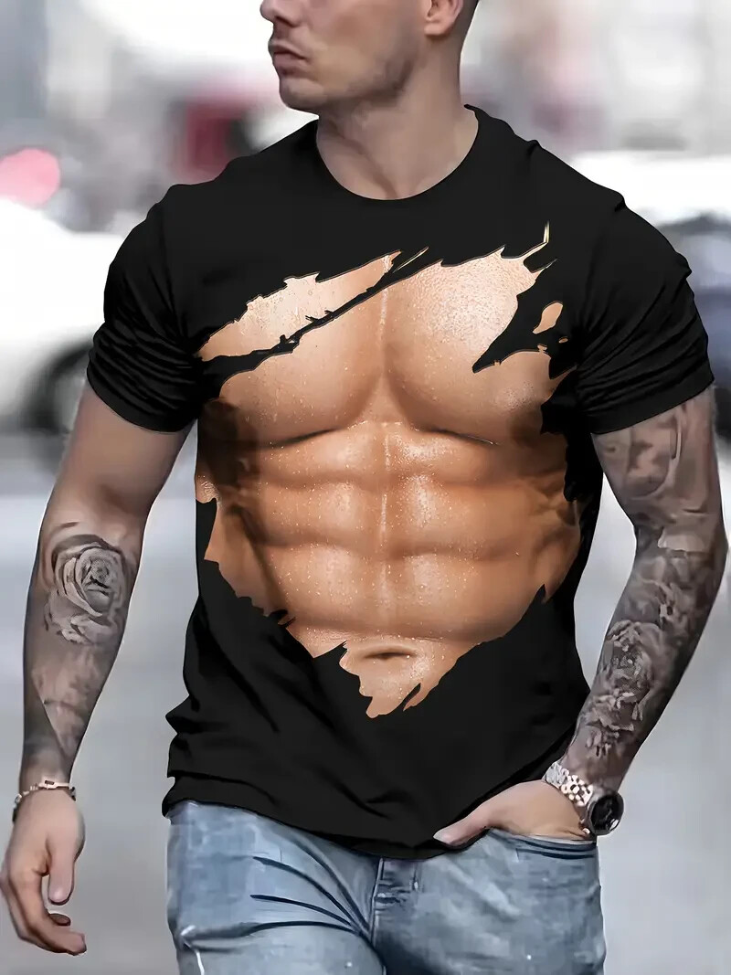 Men&rsquo;S Casual Crew Neck T-Shirt, Polyester Knit Fabric with Slight Stretch