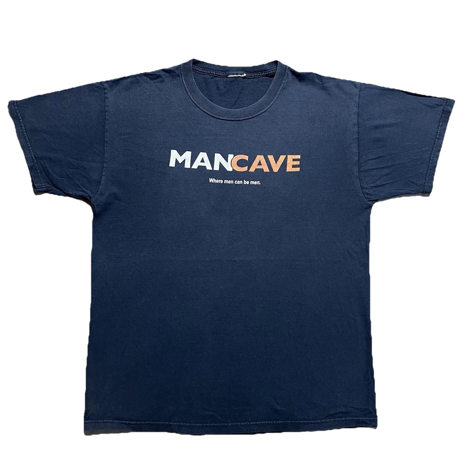Vintage Y2K Man Cave Funny Graphic T Shirt Mens L Man Laws Back Print