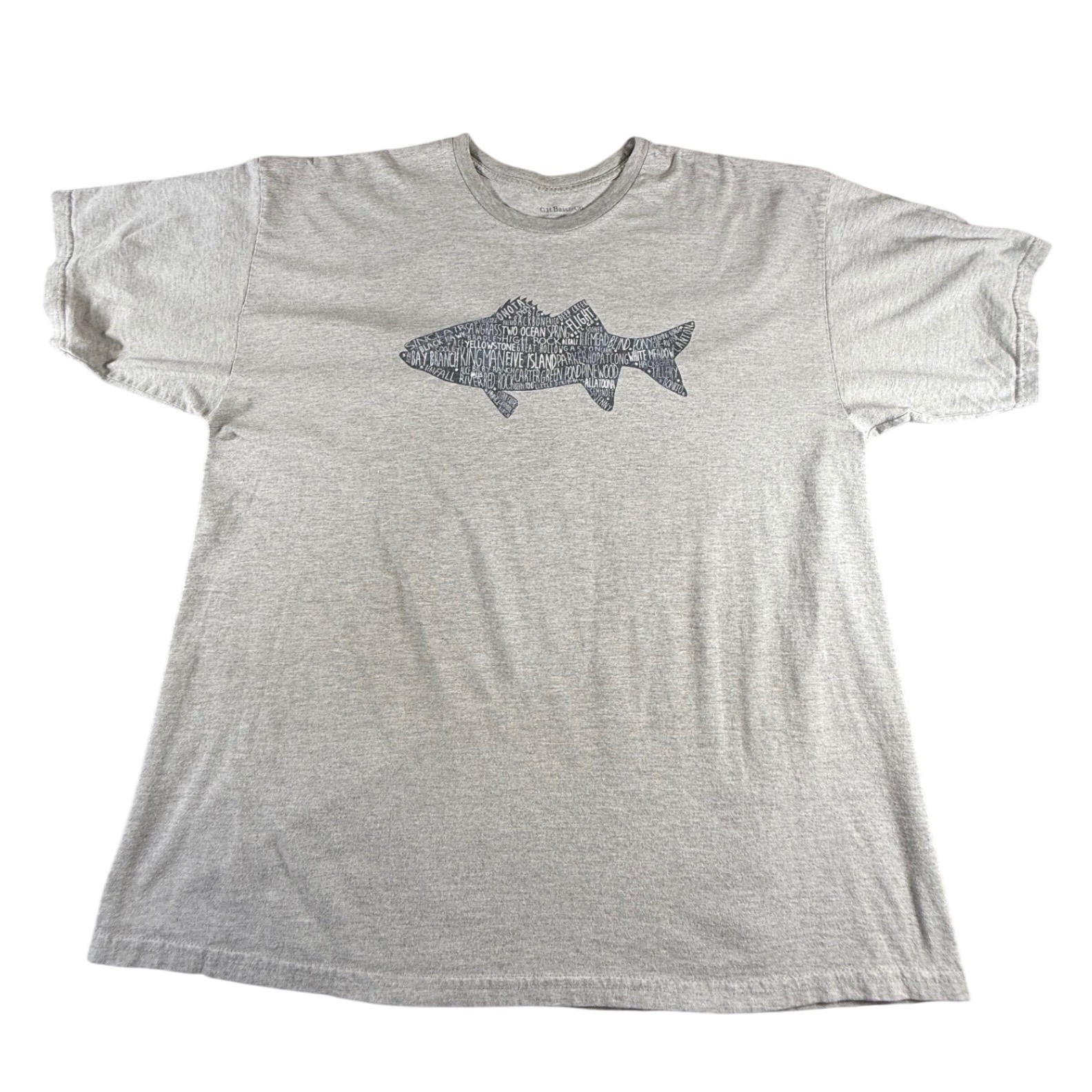 G.H. Bass & Co. Mens T Shirt Gray Fish Graphic Short Sleeve Crew Neck Tee 2X