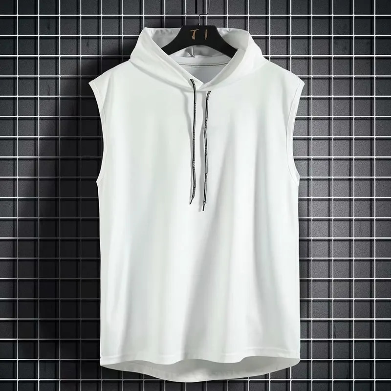 Camiseta Sin Mangas Hombre Con Capucha Color Sólido Casual