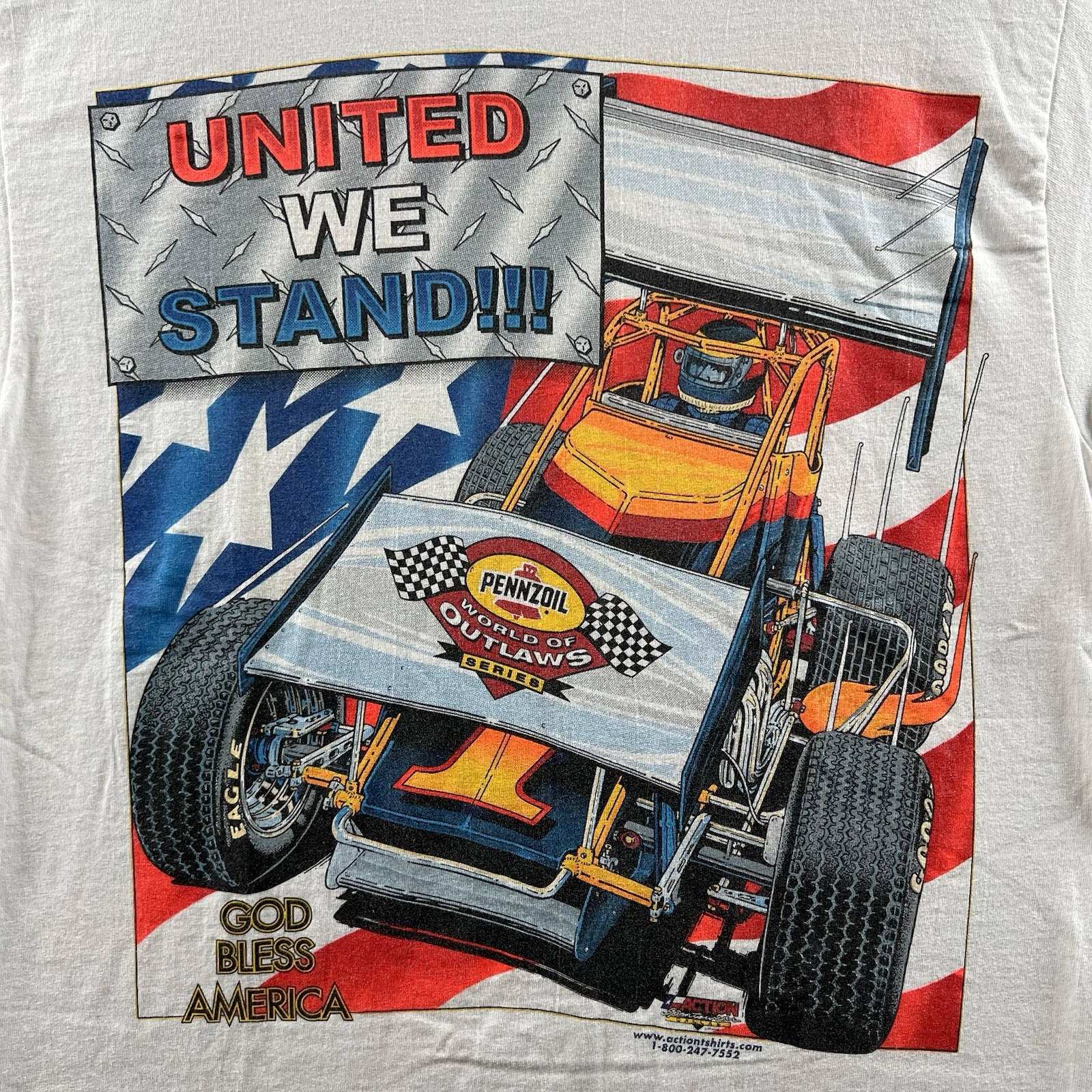 Vintage Racing Shirt Mens Medium White Penzoil Outlaws Screaming Eagle Flames