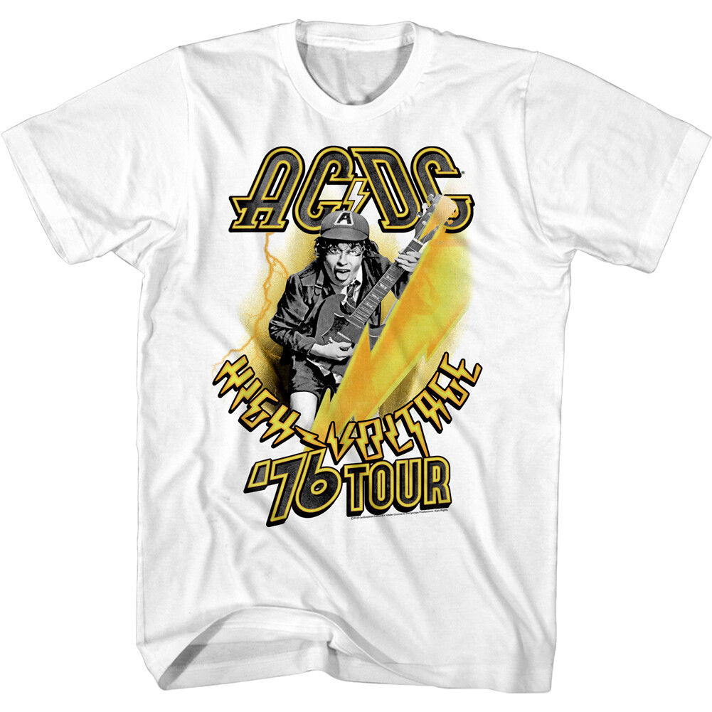 ACDC High Voltage Tour 1976 Men&rsquo;s T Shirt Rock Band Live Music Merch Angus Young