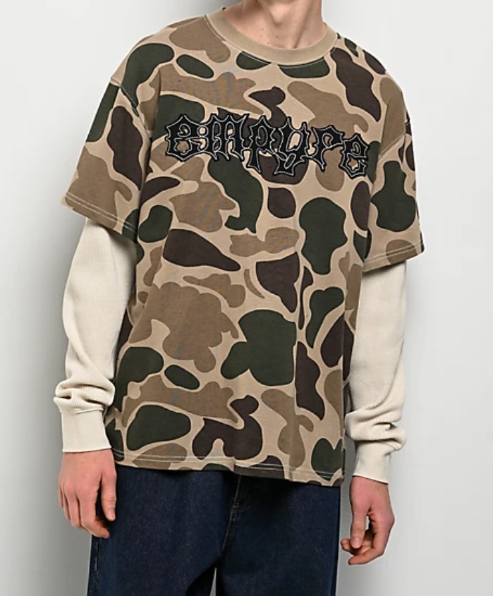 LARGE Zumiez Empyre Loose Screw Long Sleeve Tee Shirt Charcoal & Camo