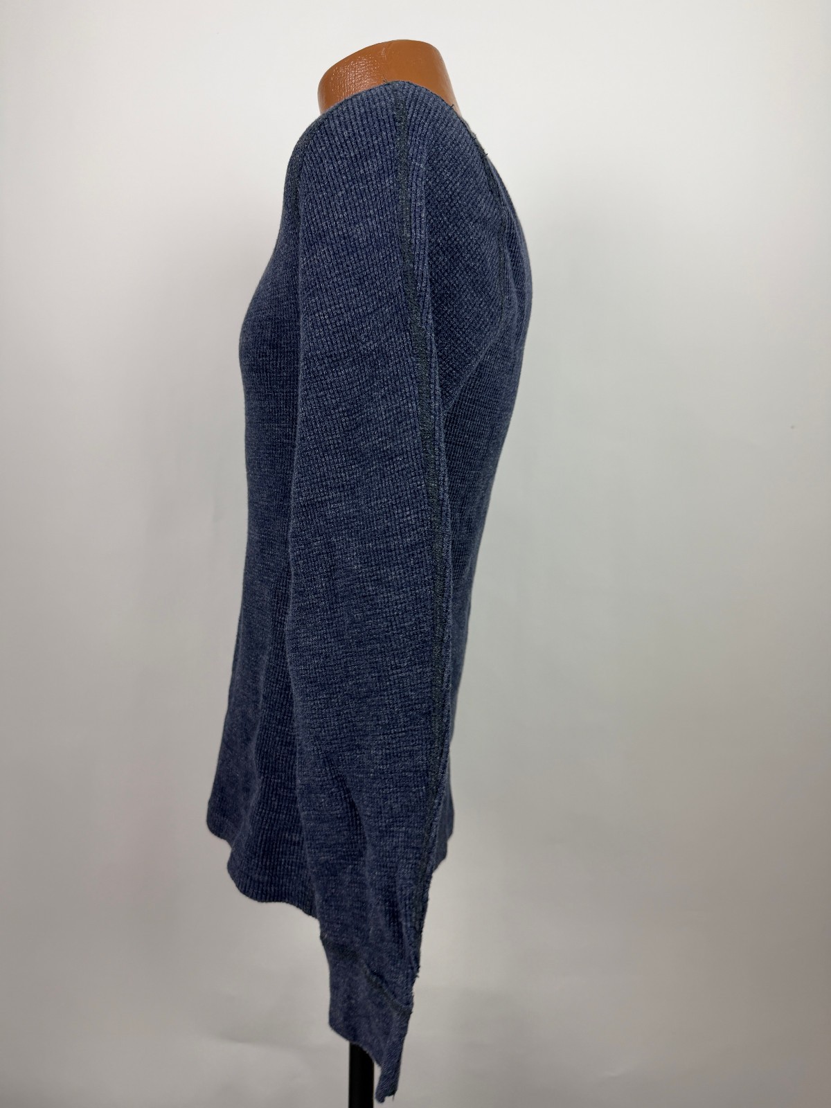 Wallace Barnes Shirt Men Medium Waffle-Knit Henley Thermal Minimal Heather Navy