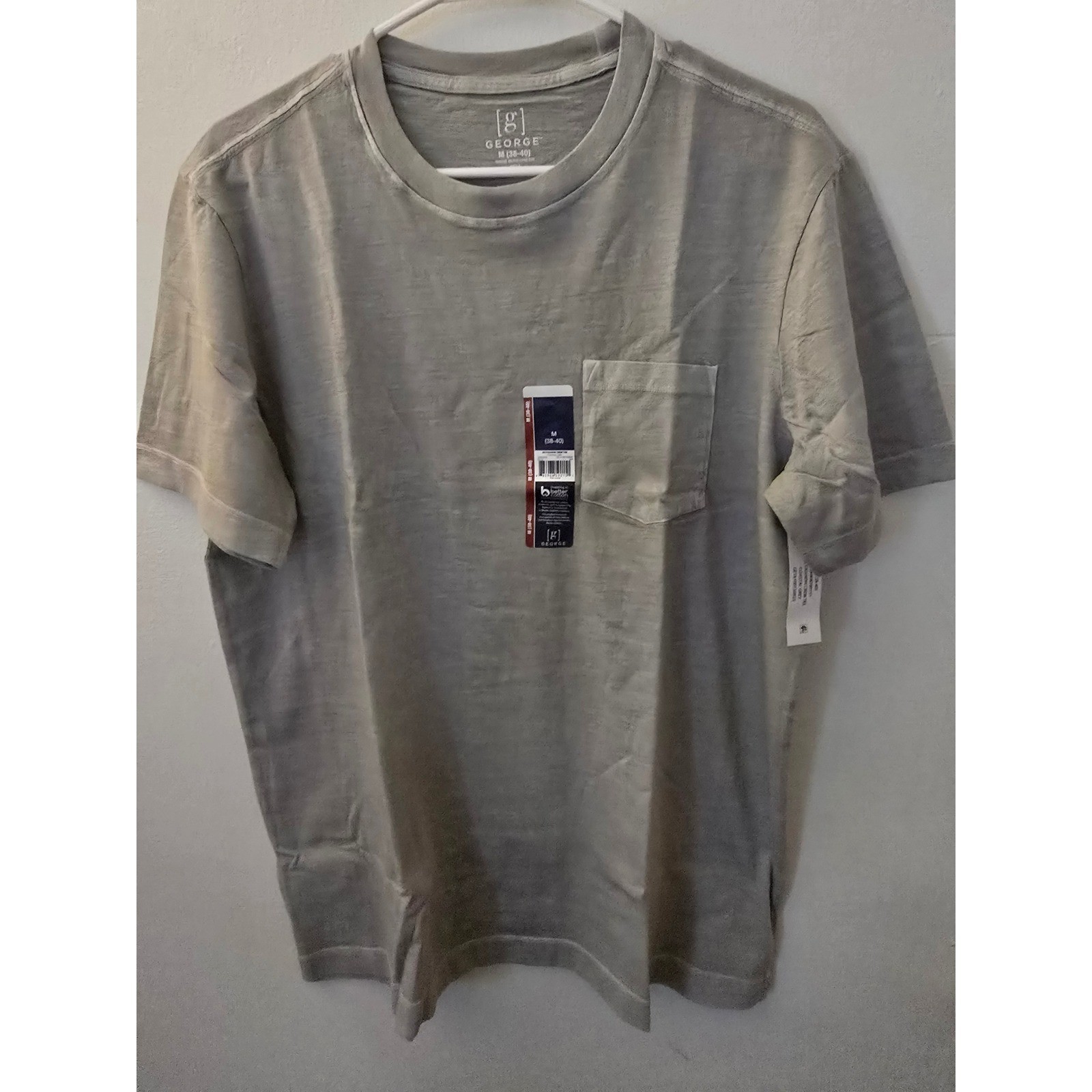 George Men Fashion Crew Tee Coastal Grey Short Sleeve Pocket T-Shirt Sz M 38-40