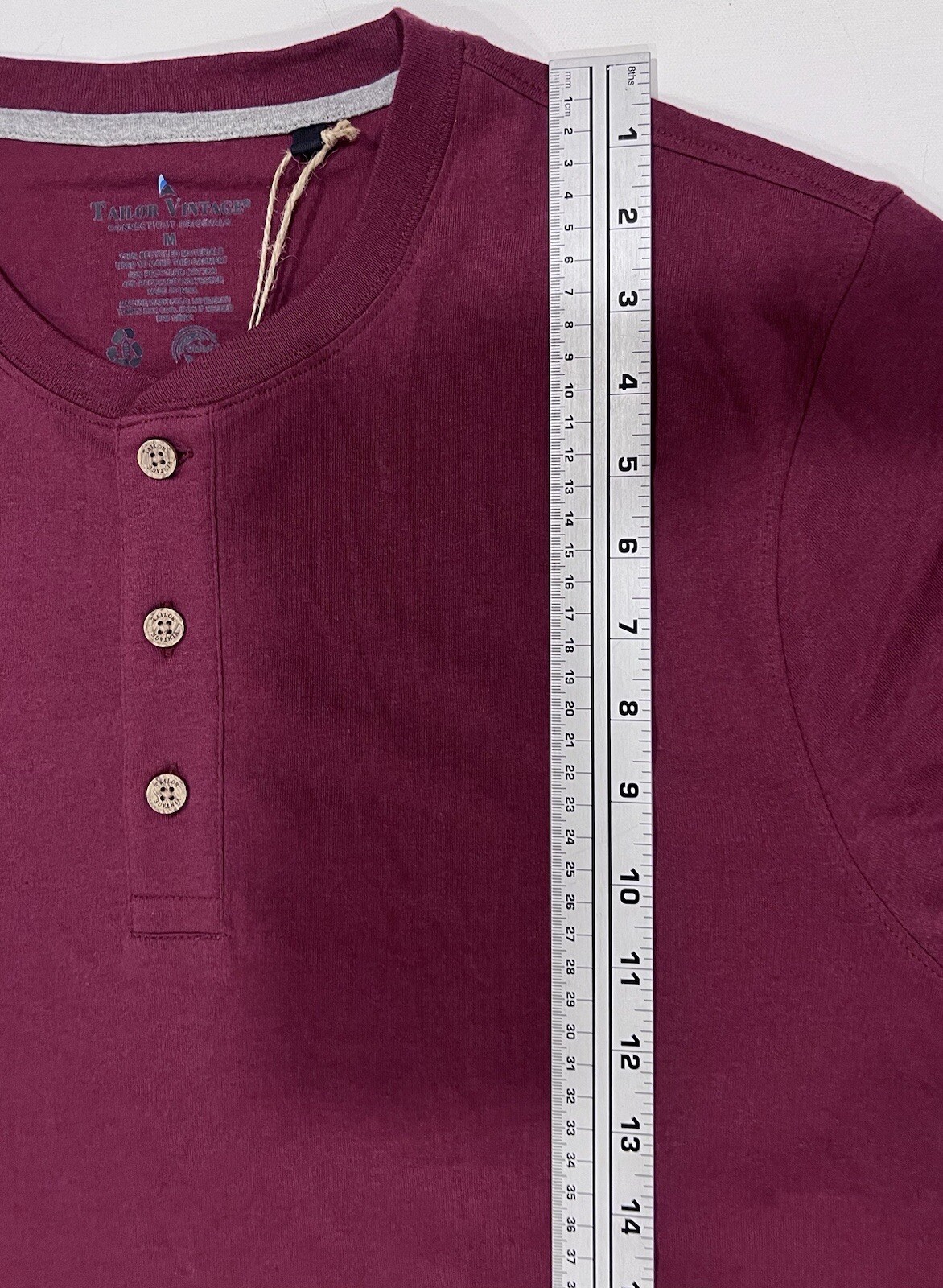 Tailor Vintage Men’s L/S Henley Shirt MEDIUM Button Up Top Maroon Burgundy NWT