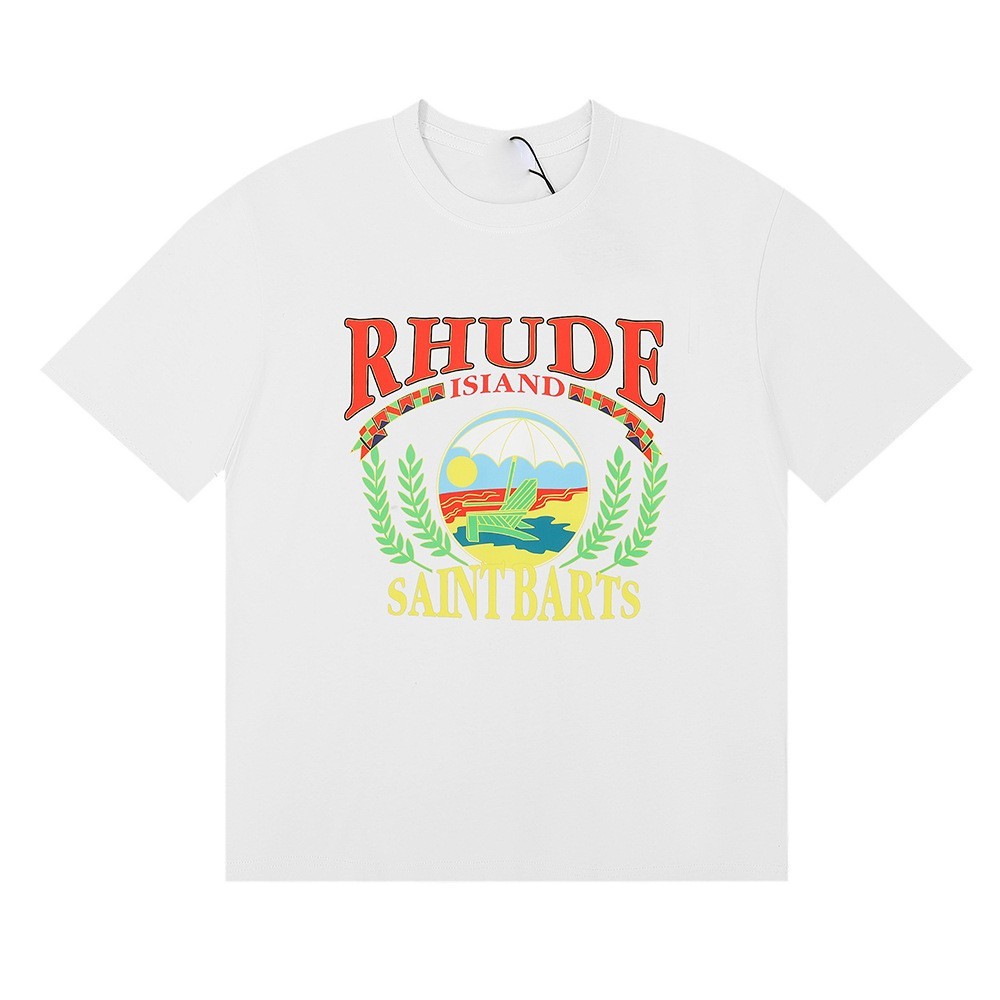Men Summer RHUDE Letter Fashion Cotton Lovers Short Sleeve T-Shirt Polo SZ:S-2XL