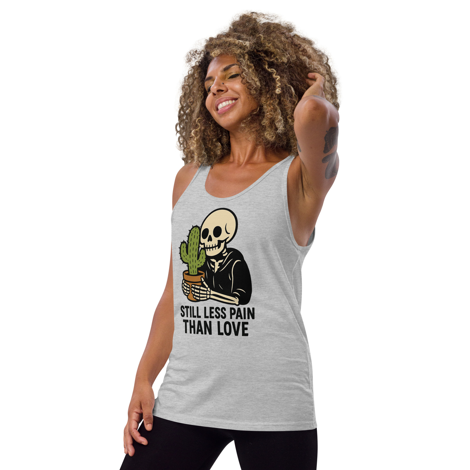 Still Less Pain Than Love Skeleton Cactus Tank Top | Funny DTG Print