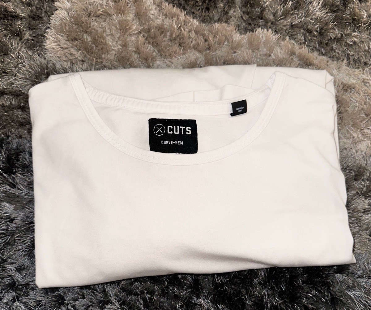 CUTS Shirt Curve Hem Mens Large Long Sleeve Crew Neck Preppy Stretch Preppy