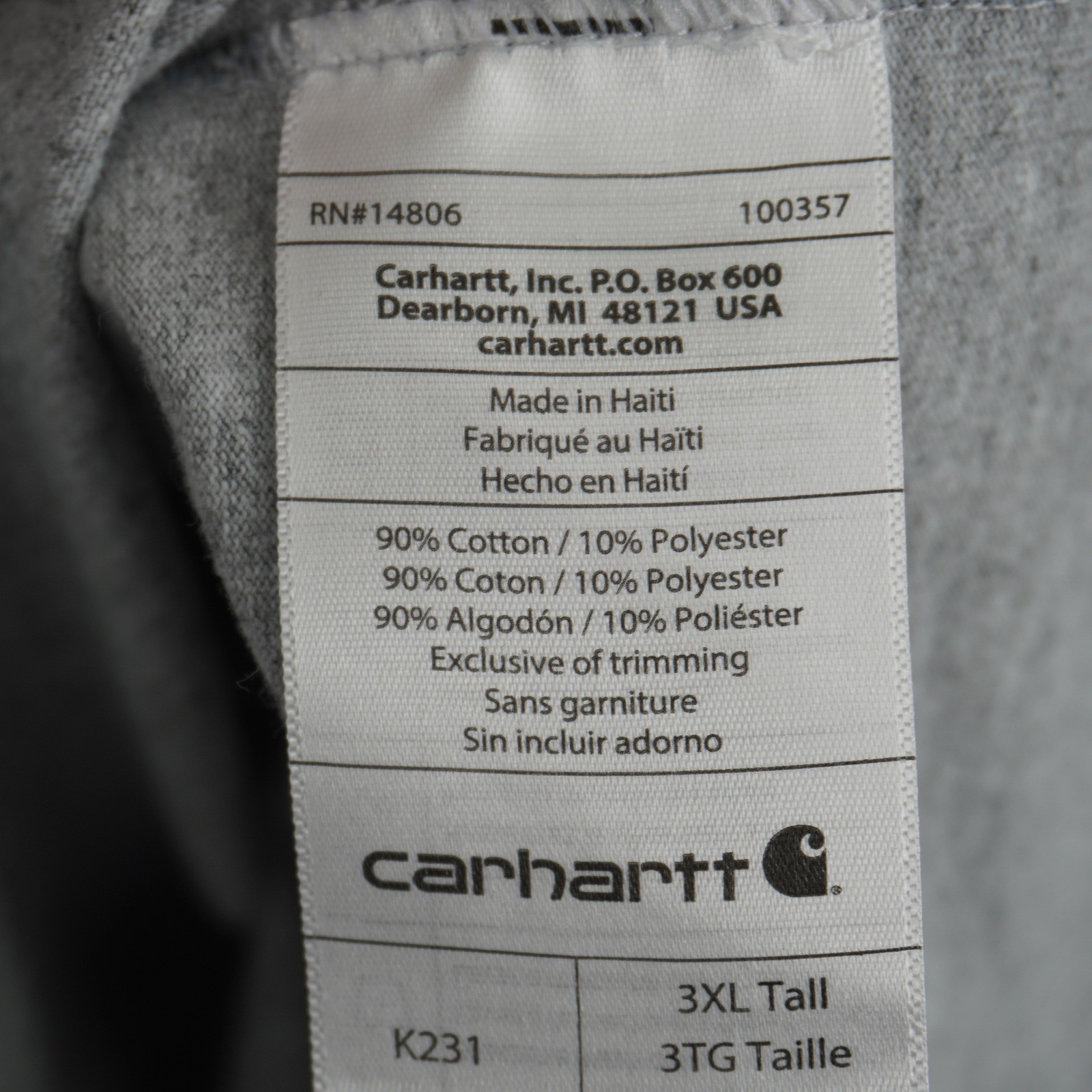 Carhartt Long Sleeve T-Shirt Mens 3XL Tall Gray Graphic Original Fit K231