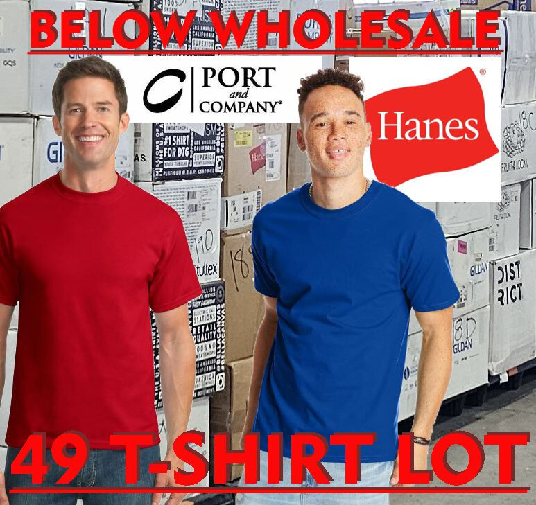 Below Wholesale Blank T-Shirt – 39 HANES 5180 5250 PORT 5250 Bulk Lot
