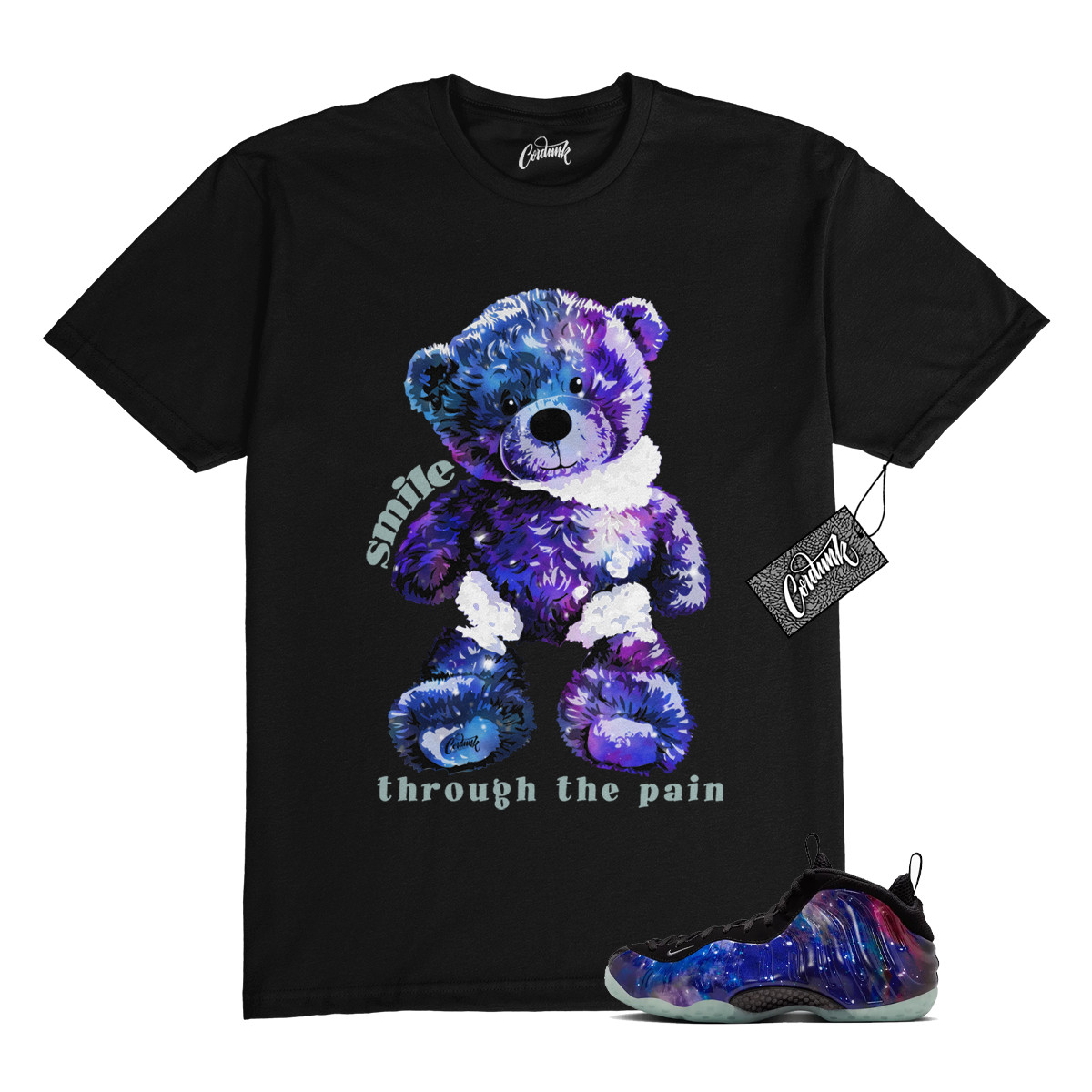 Galaxy Foamposite One Zoom Rookie Obsidian Black Anthracite T Shirt Match SMILE