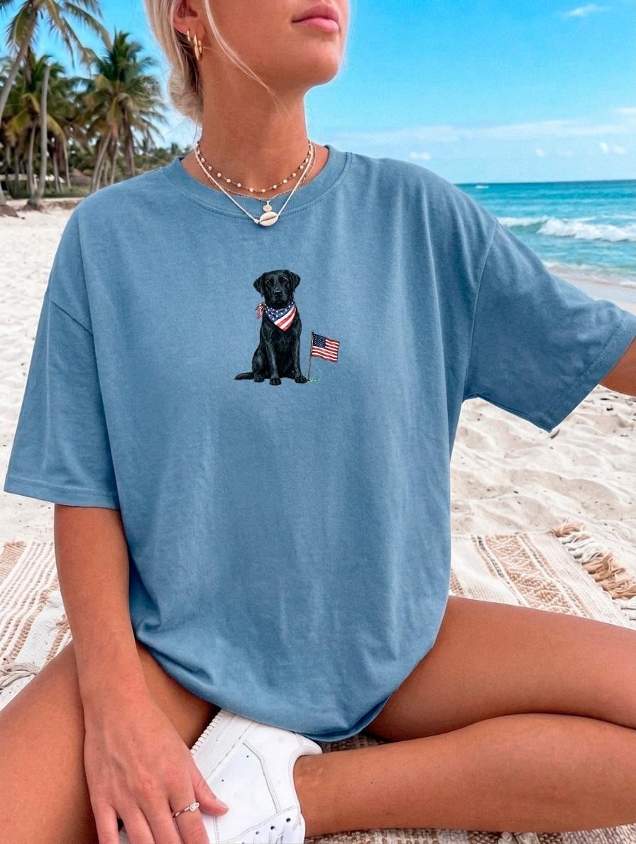 Black Labrador American Flag Shirt Patriotic Dog Lover Tee