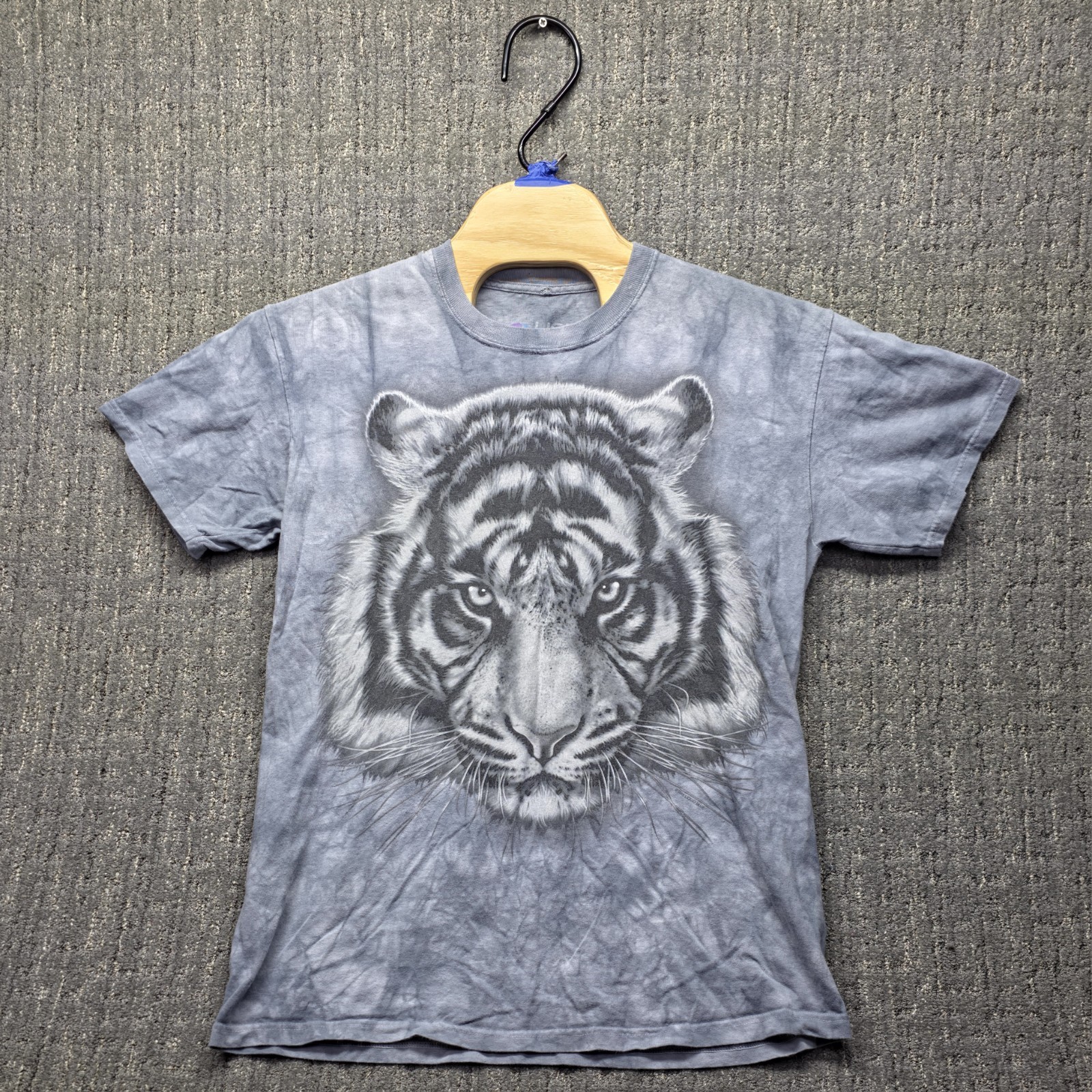 Liquid Blue White Tiger Face T-Shirt Men&rsquo;s Large Grey Tie Dye Big Print Animal