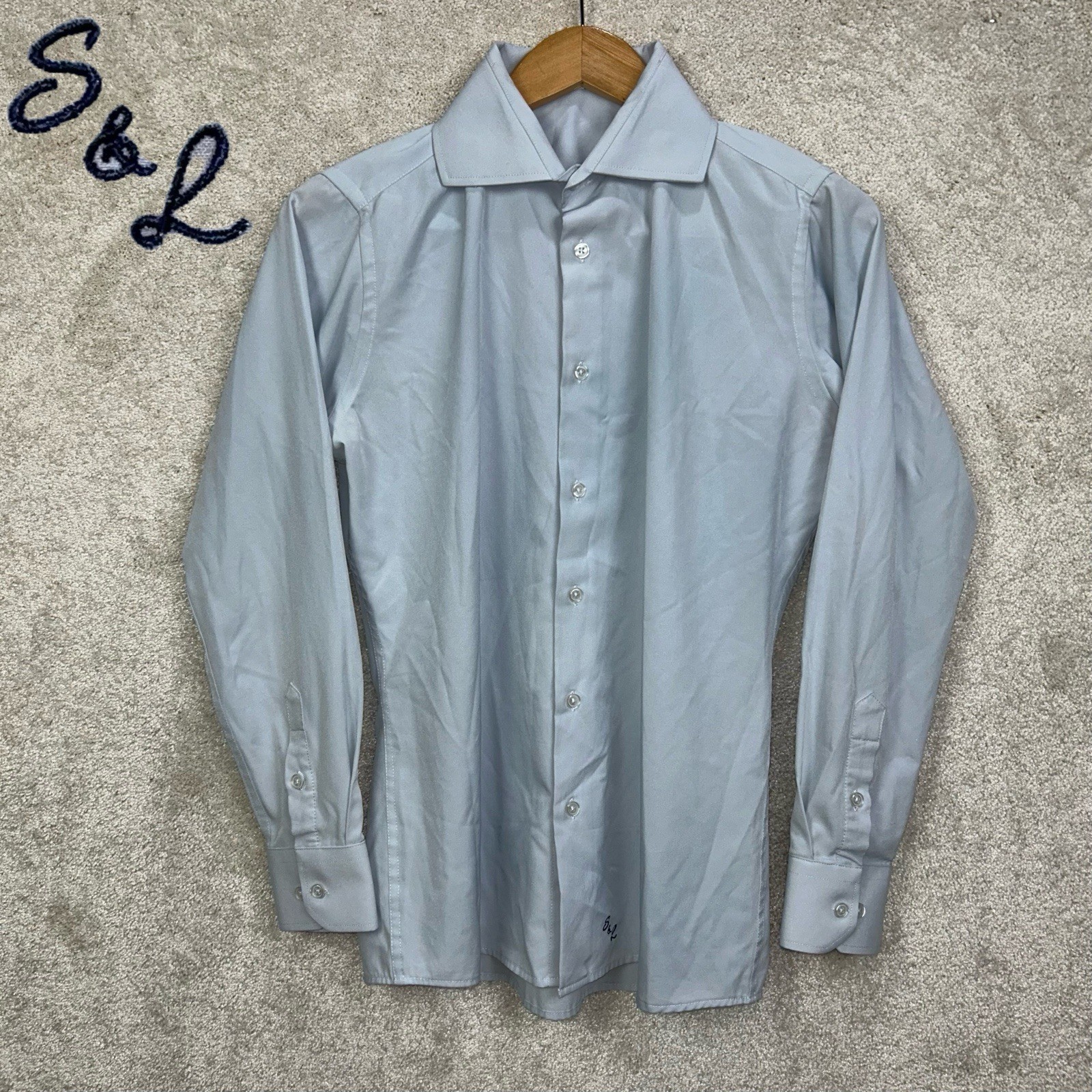 State & Liberty Athletic The Javier Pale Blue Spread Collar Stretch Button Shirt
