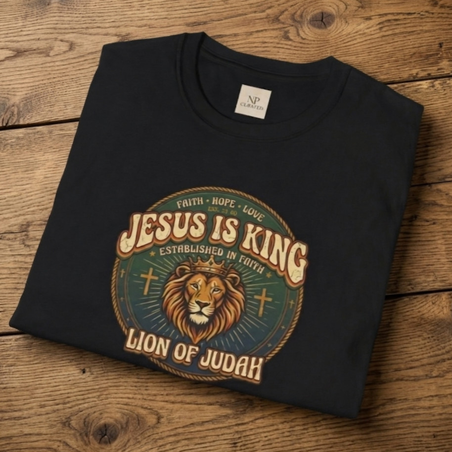 Retro Christian Shirt Vintage Lion of Judah Graphic Tee Jesus Is King 70s
