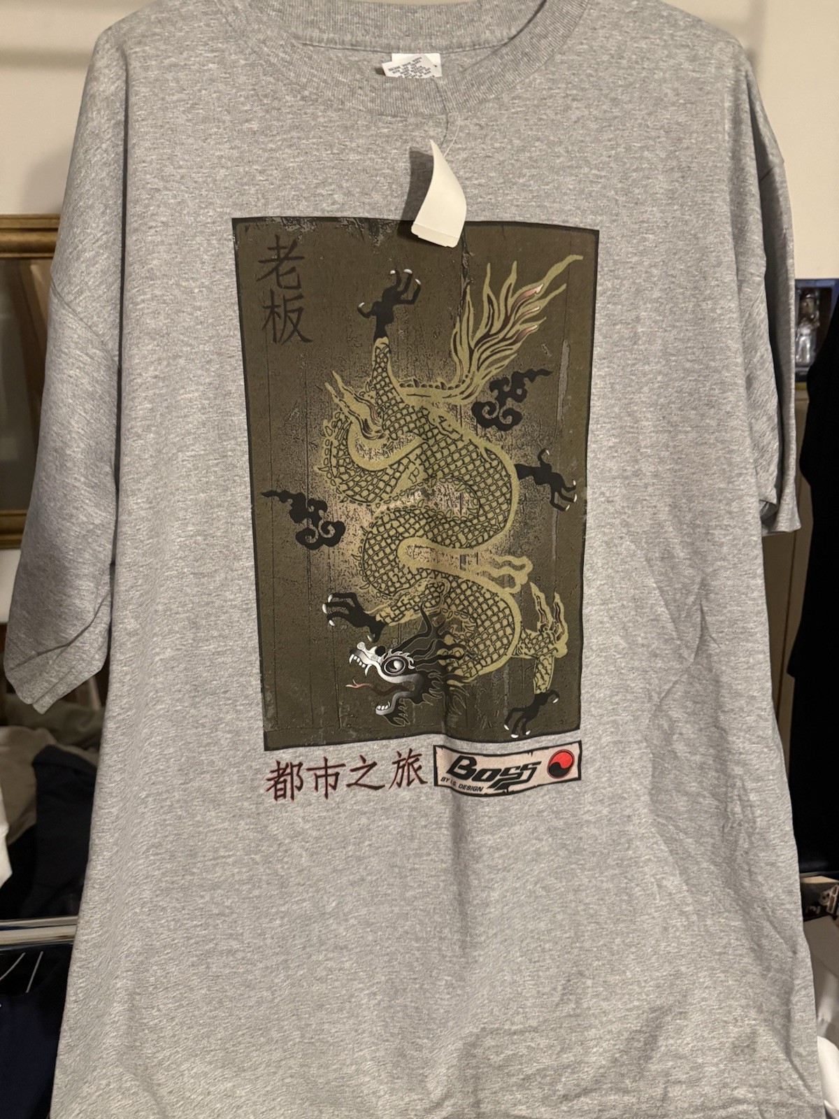 NWT Vintage Y2K Boss IG Design Mens T Shirt Dragon Graphic Heather Gray XXL