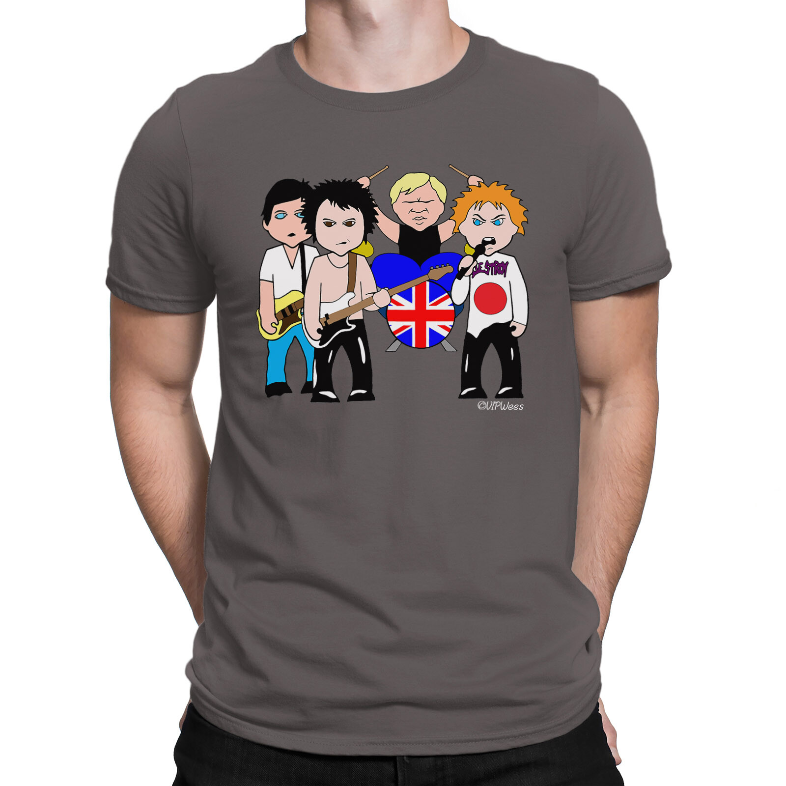 Mens ORGANIC Cotton T-Shirt VIPwees God Save The Punks Music Caricature Gift Eco