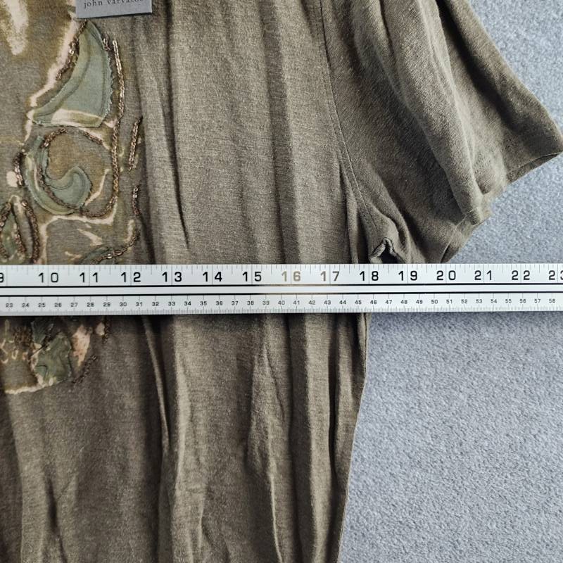 John Varvatos Linen Blend Chain Skull Tee Men&rsquo;s XL Olive Leaf Crewneck Pullover
