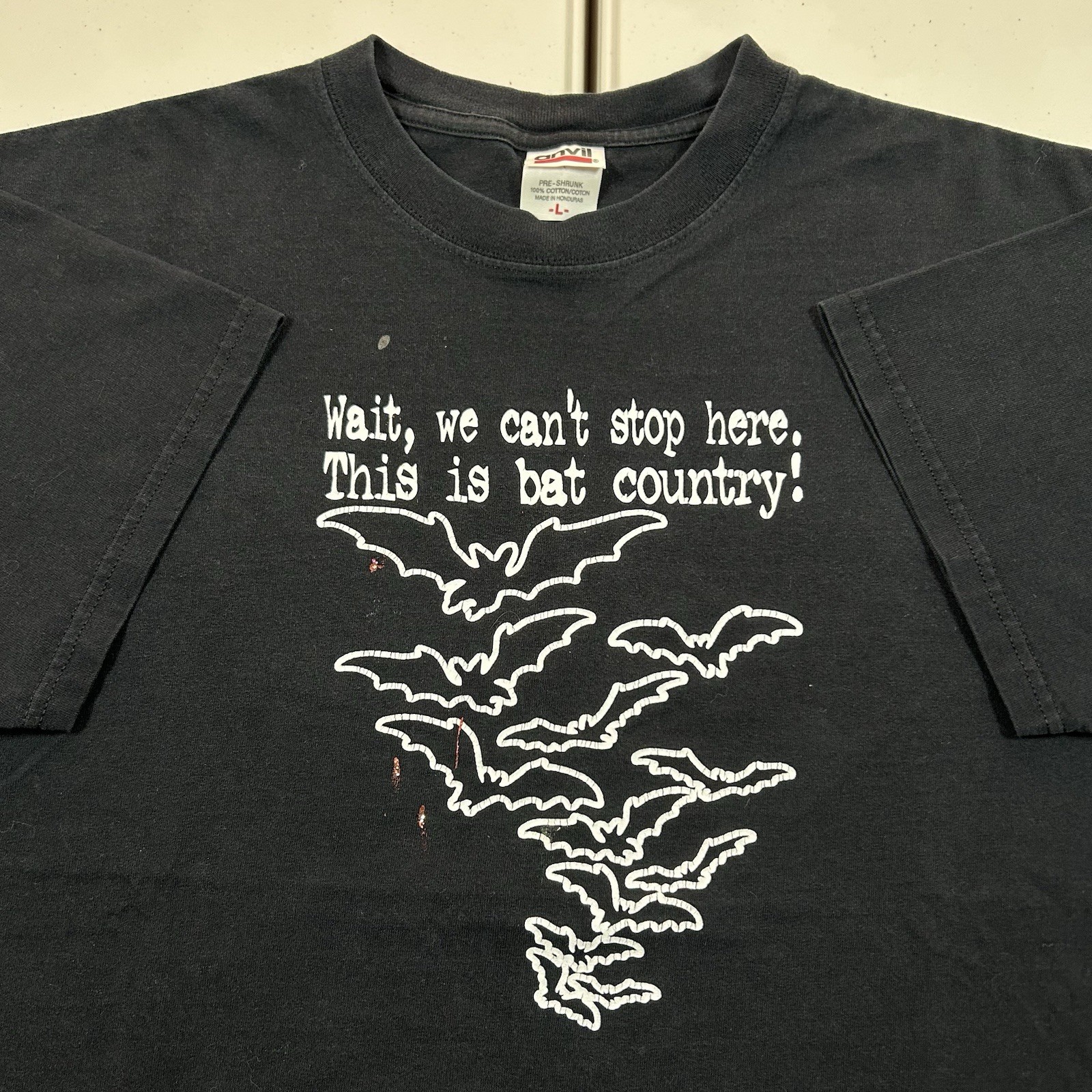 Vintage 90s Fear and Loathing Bat Country Graphic T Shirt Size Large Movie Promo