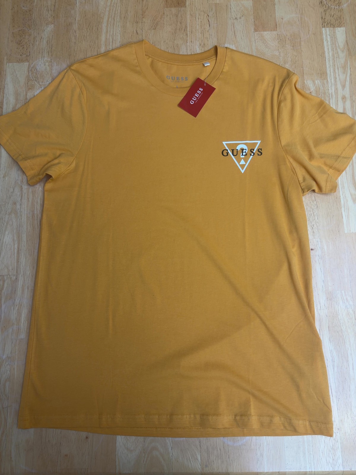 GUESS Men&rsquo;s Triangle Logo Crew Neck T-Shirt Golden Sun