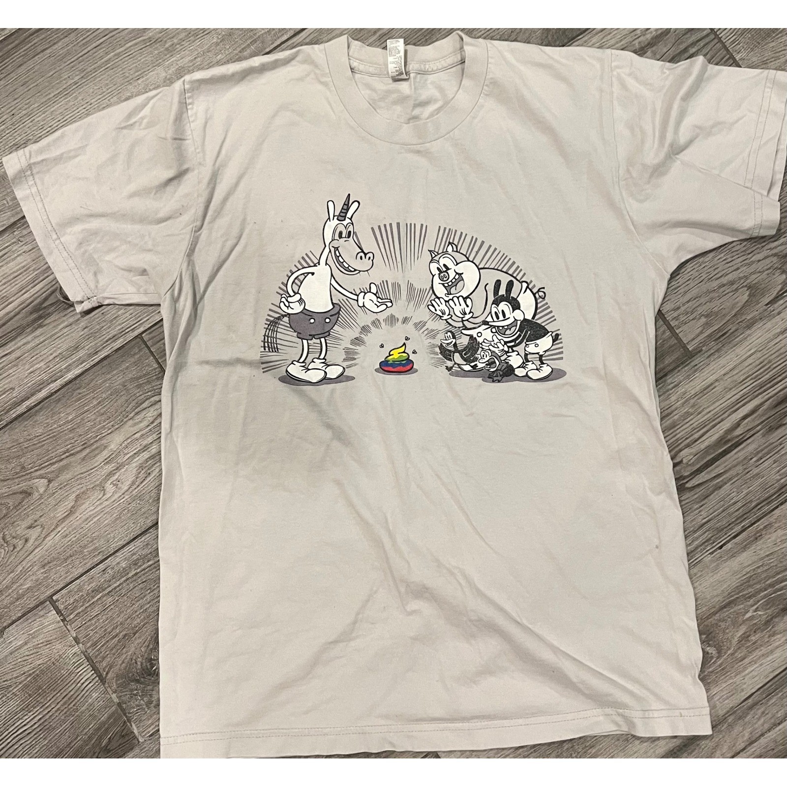 Cartoon Graphic T Shirt Mens Size Medium Funny Animal Art Tee